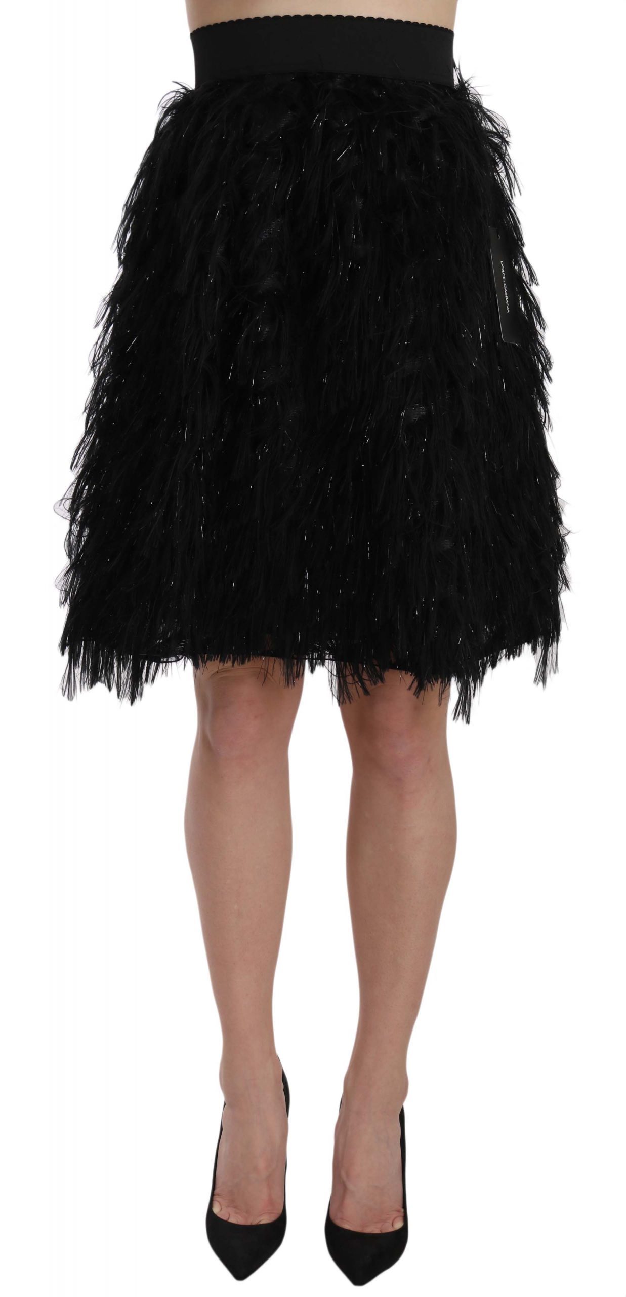 Dolce & Gabbana Women's Fringe Metallic Mini A-line Skirt Black SKI1176 - IT38|XS