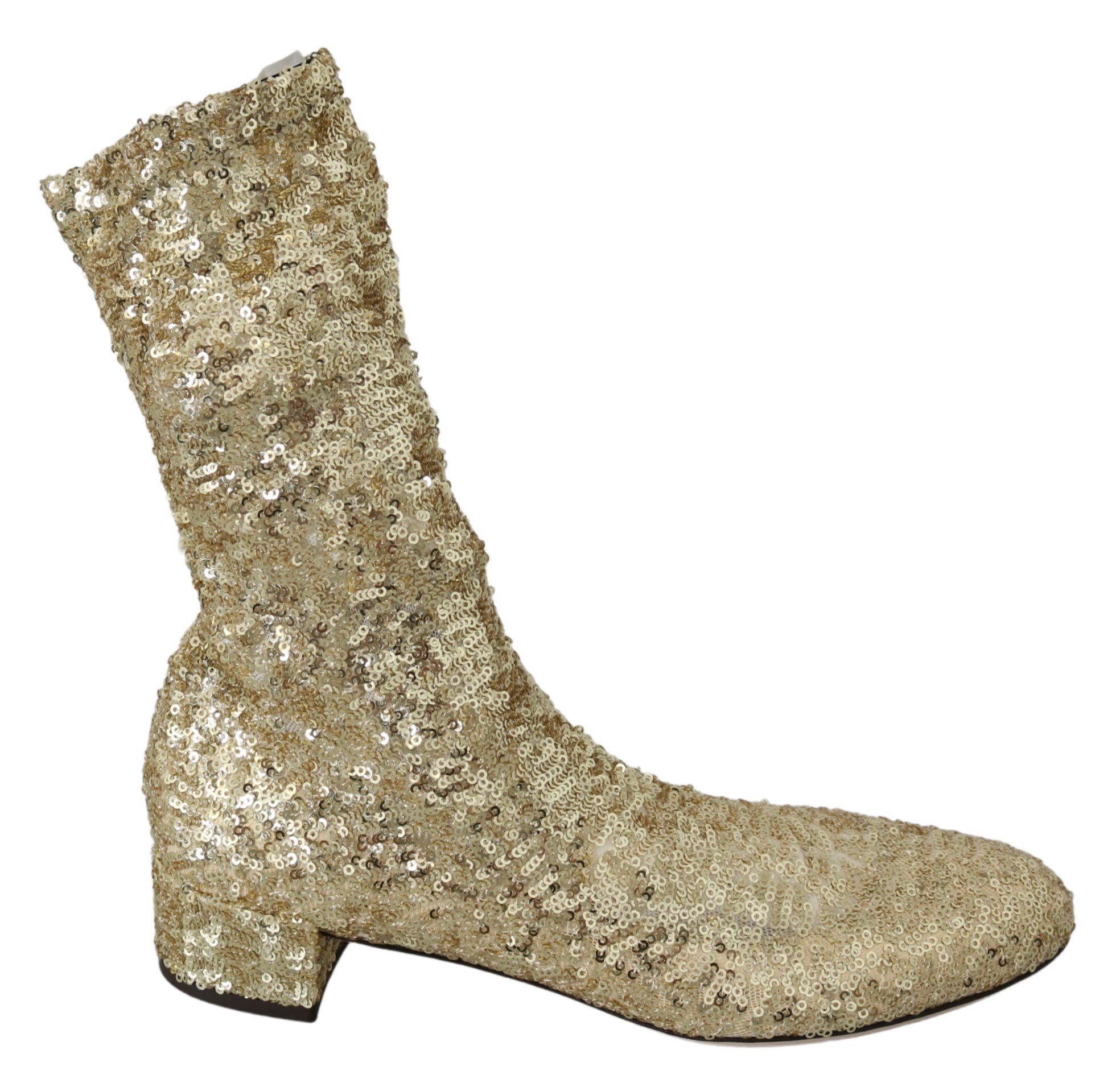 Gold Sequined Stretch Ankle High Boots - EU39.5/US9