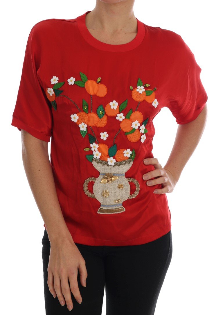 Dolce & Gabbana Women's Crystal T-Shirts Red TSH1754 - IT36 | XS