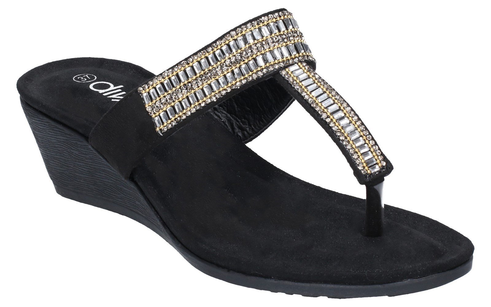 Divaz Women's Gem Slip On Sandal Various Colours 28302 - Black 3