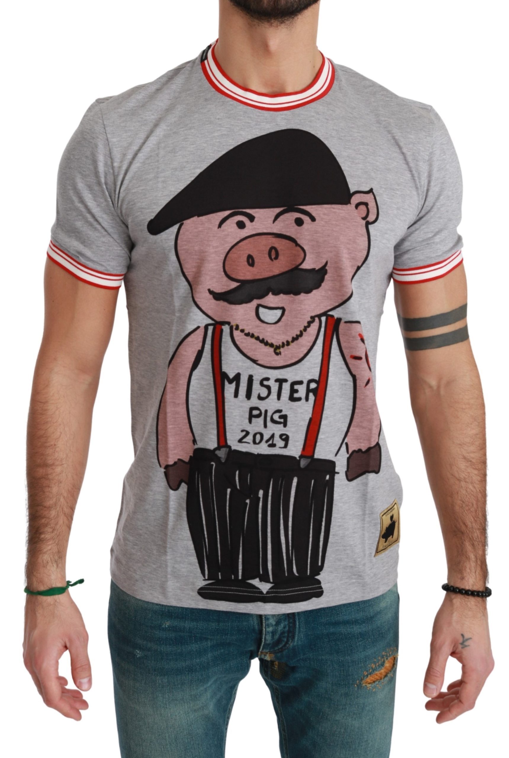 Dolce & Gabbana Men's Cotton the Pig T-Shirt Gray TSH4557 - IT44 | XS