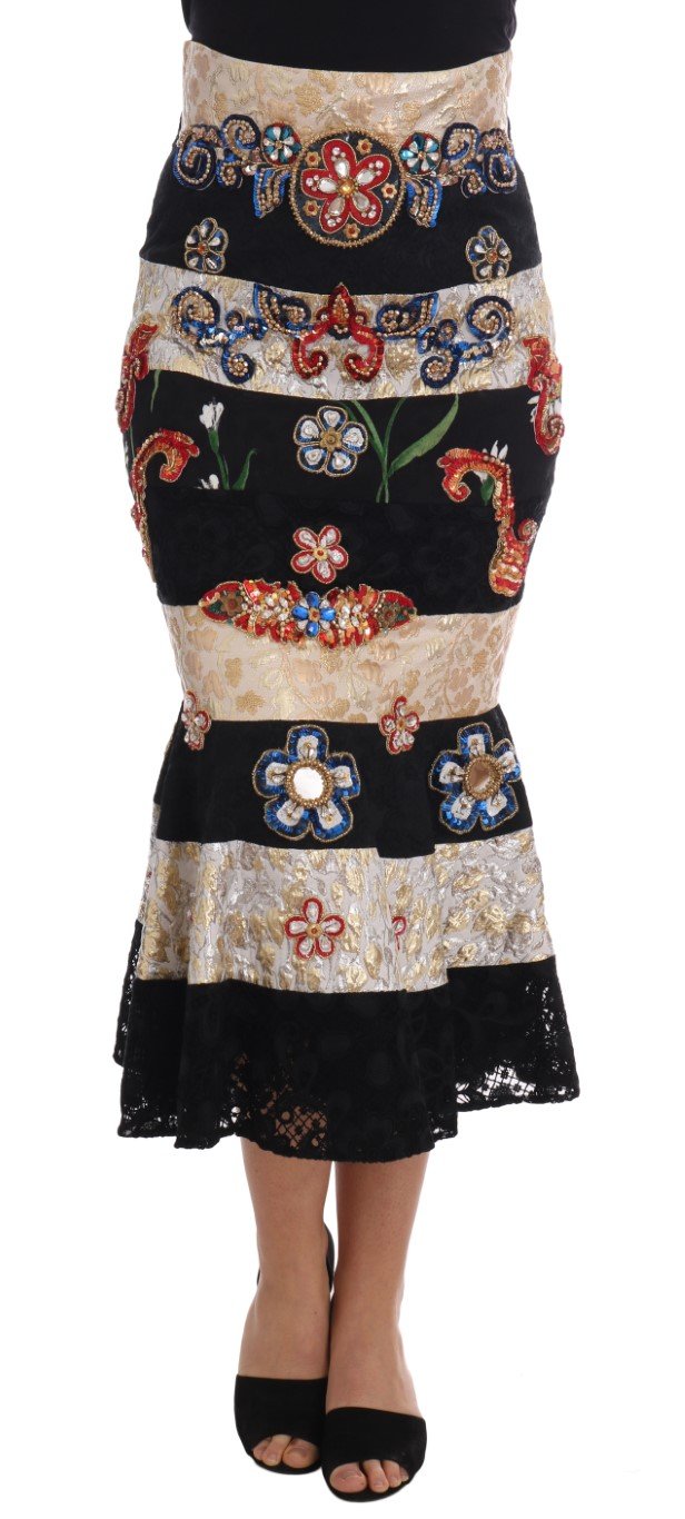 Dolce & Gabbana Women's Crystal Carretto Lace Skirt Black SKI1128 - IT46|XL