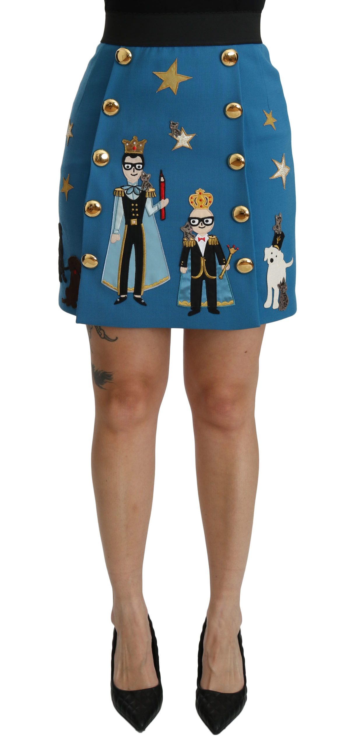 Dolce & Gabbana Women's Embellished High Waist Mini Wool Skirt Blue SKI1387 - IT36 | XS