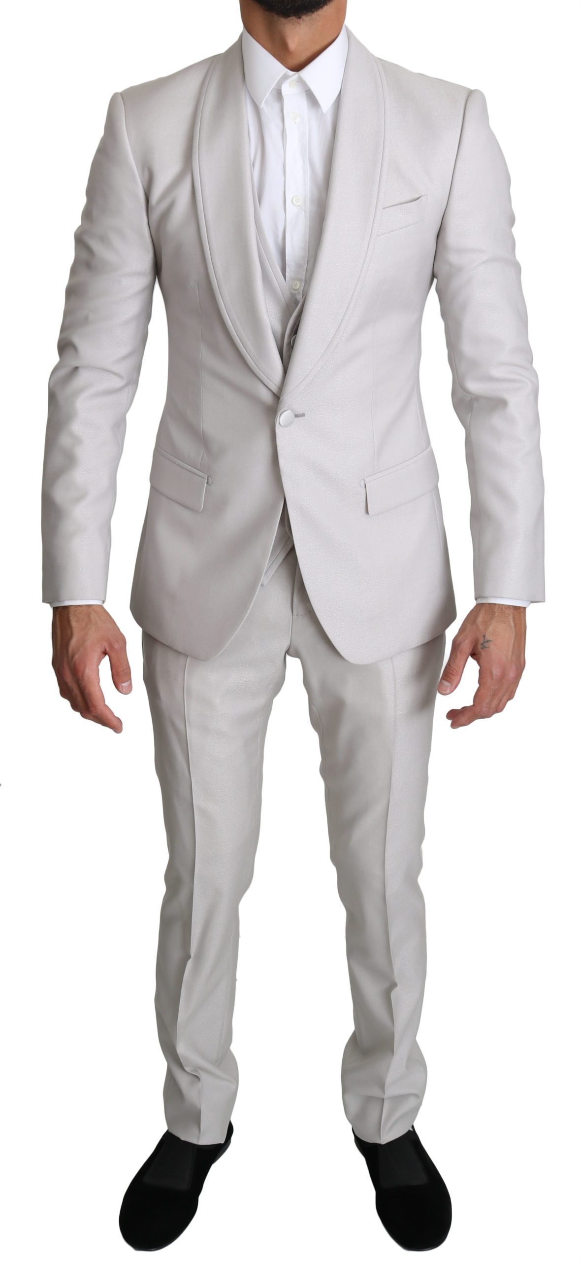Dolce & Gabbana Men's Single Breasted 3 Piece Wool Suit Silver KOS1519 - IT44 | XS