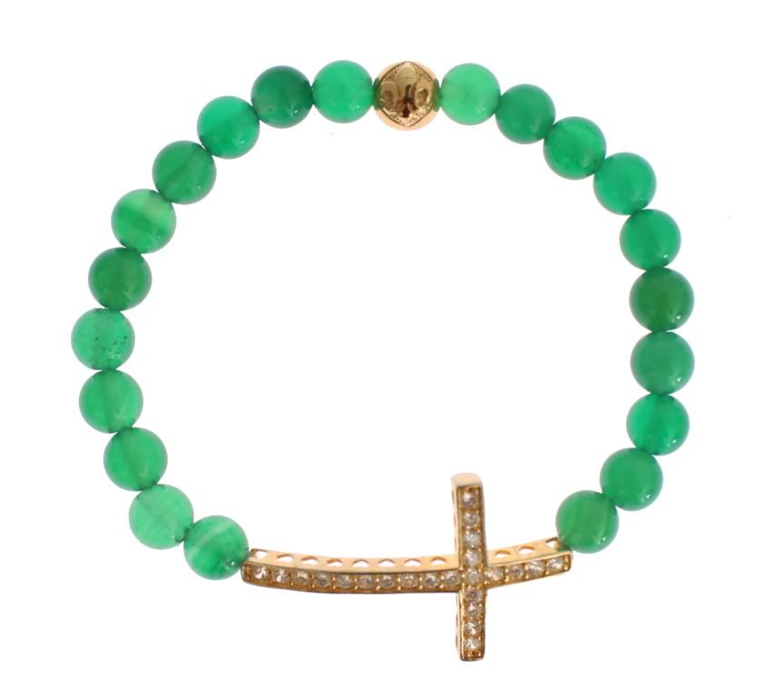 Nialaya Women's Jade Stone CZ Cross 925 Bracelet Green SIG19015 - S