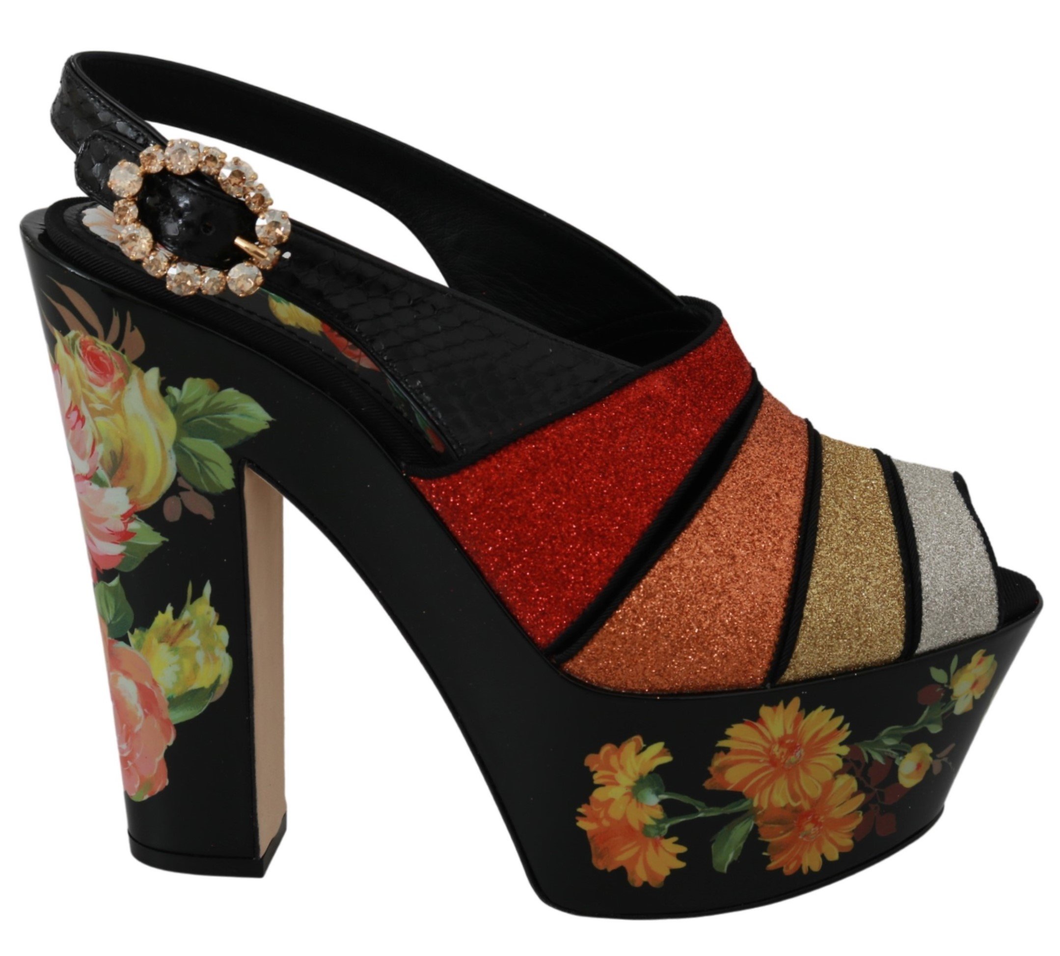 Dolce & Gabbana Women's Floral Wedges Ankle Strap Sandals Black LA6470 - EU36/US5.5