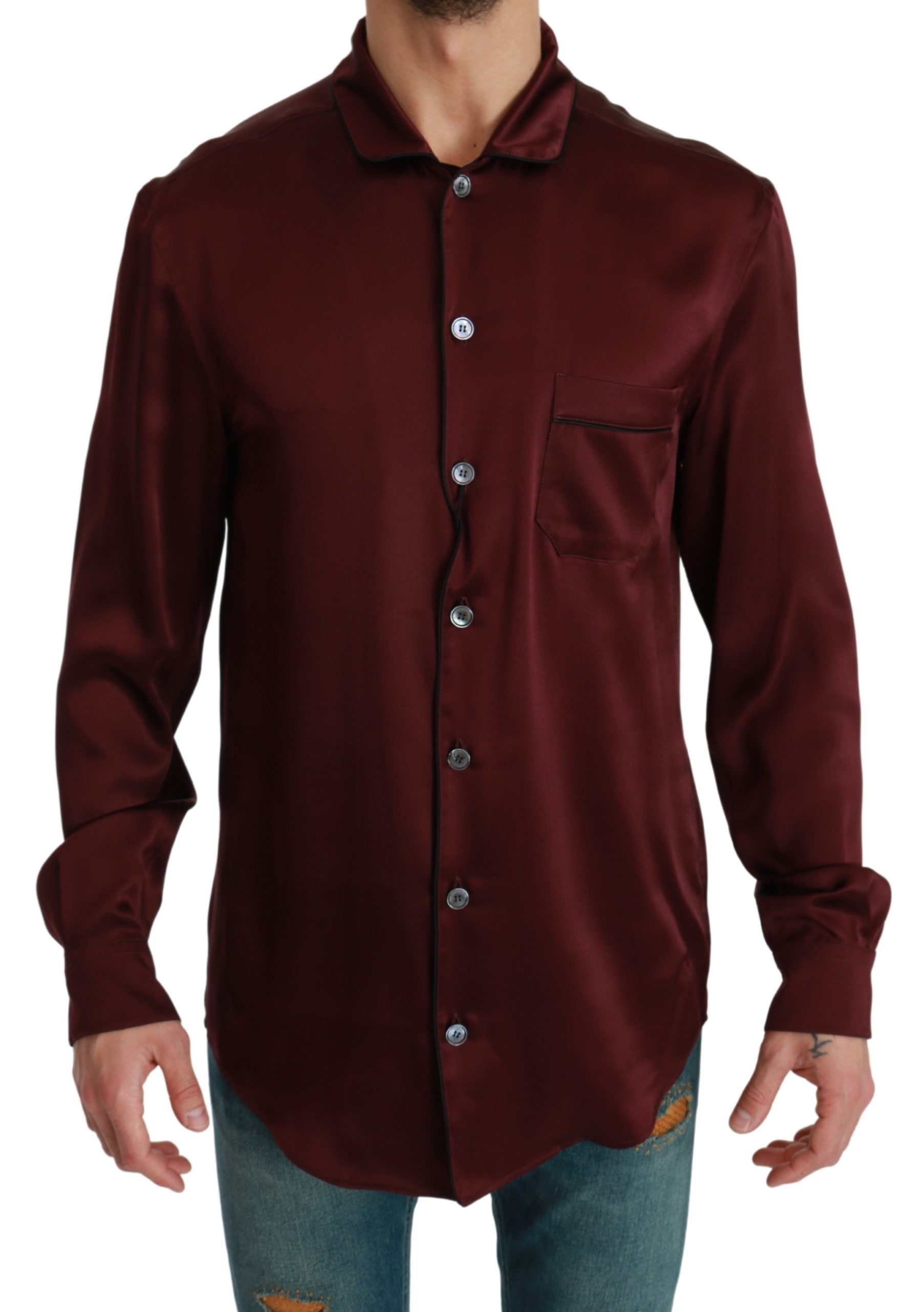 Dolce & Gabbana Men's Silk Pajama Casual Shirt Bordeaux TSH4616 - IT39 | S