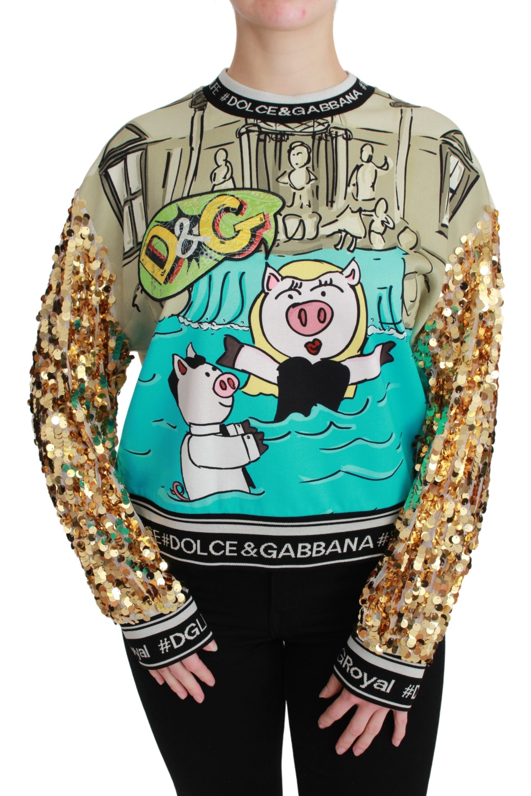 Dolce & Gabbana Women's Year of the Pig Sequined Sweater Multicolor TSH4667 - IT36 | XS