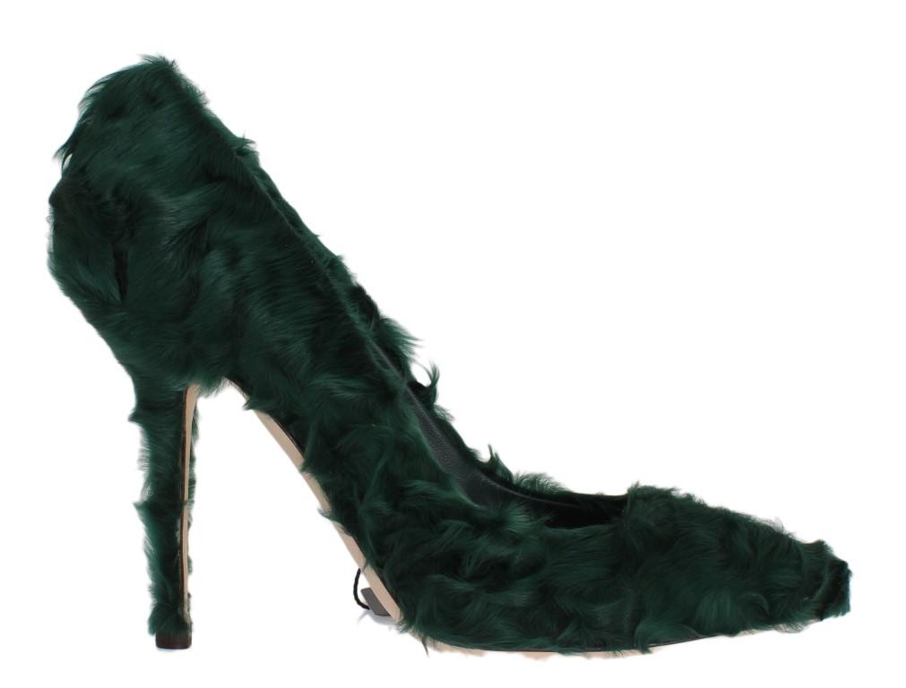 Dolce & Gabbana Women's Xiangao Lamb Fur Leather Pumps Green LA3083 - EU40/US9.5