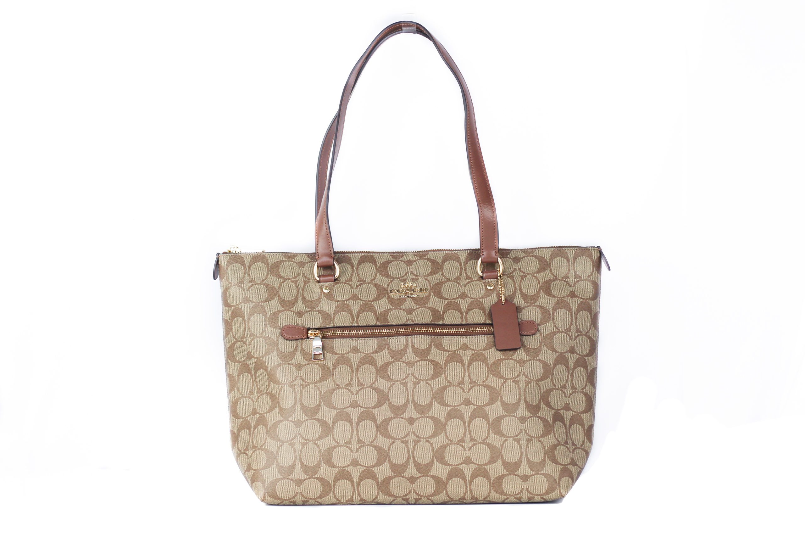 COACH Women's Canvas Leather Tote Bag Khaki 57416