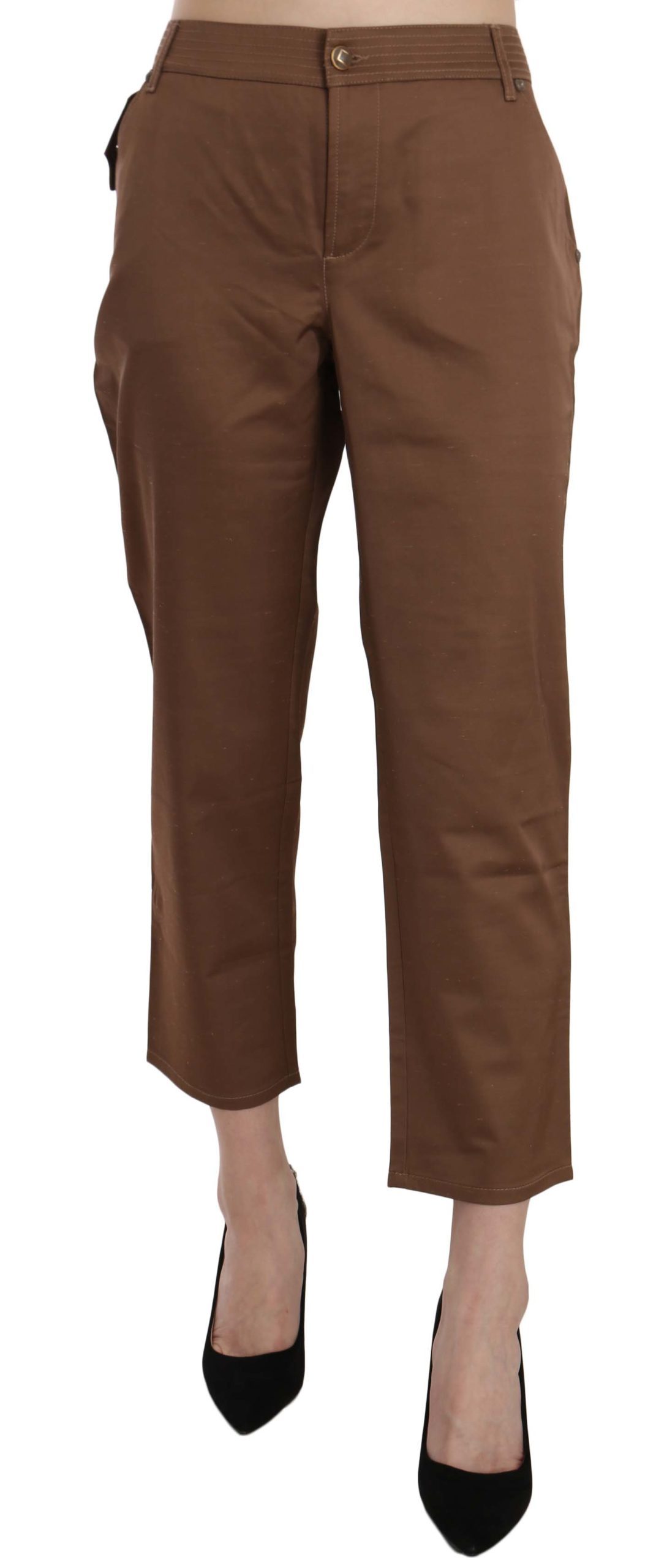 Roberto Cavalli Women's Viscose High Waist Crop Trouser Brown PAN70374 - W26