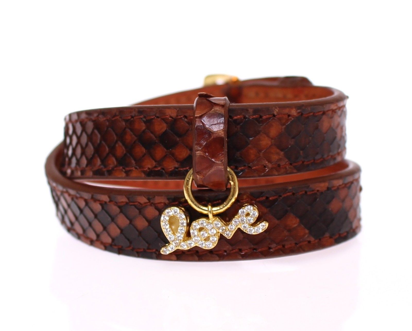 Nialaya Women's Snakeskin CZ LOVE 18K Bracelet Brown NIA10157 - M