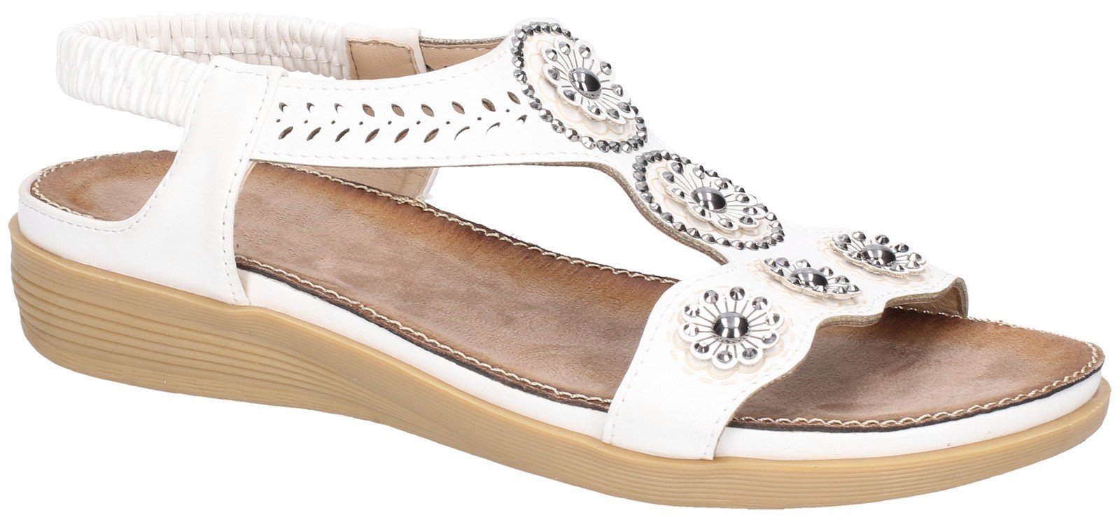 Fleet & Foster Women's Caper Elastic T-Bar Sandal Various Colours 28281 - White 3
