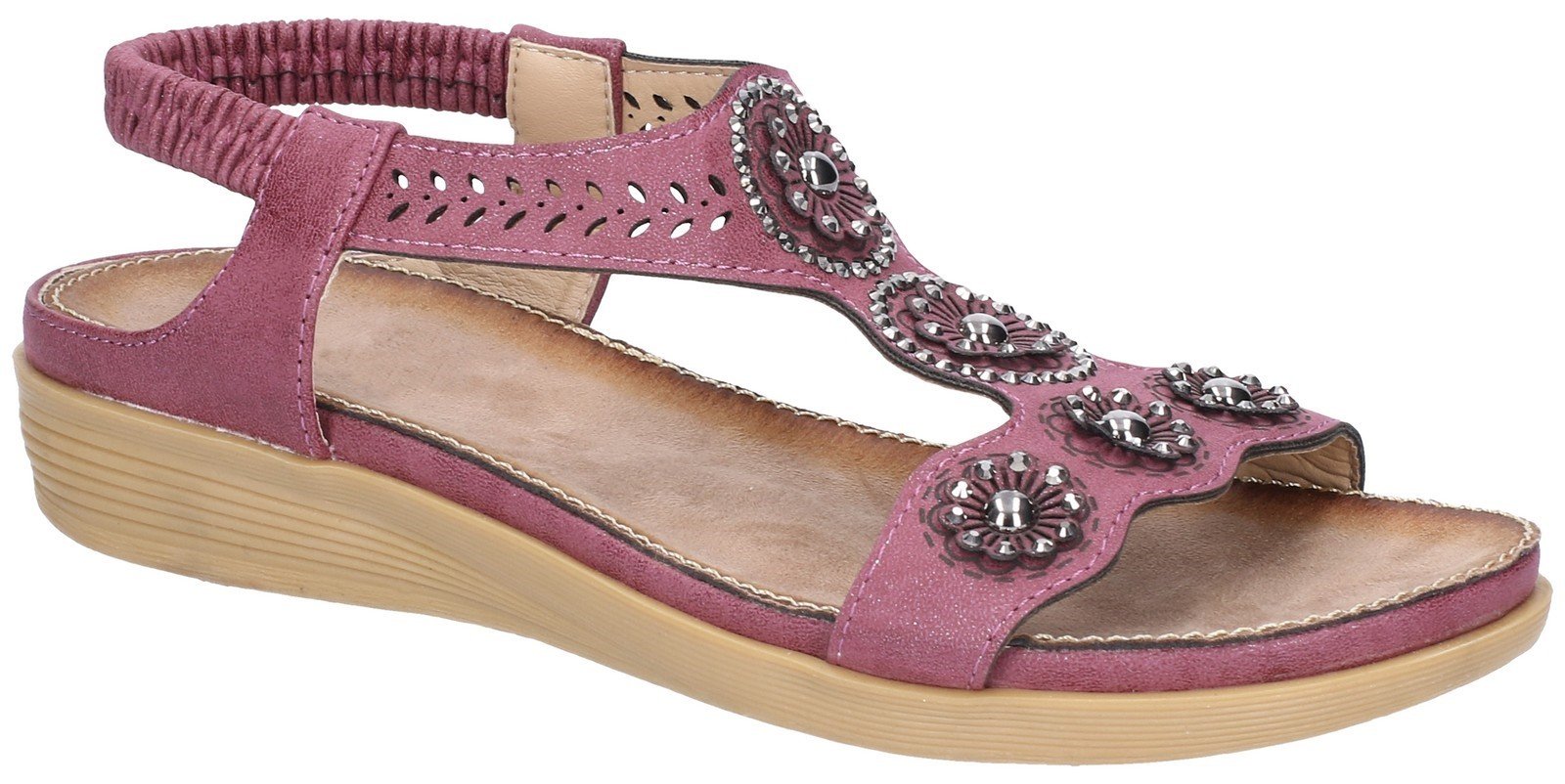Fleet & Foster Women's Caper Elastic T-Bar Sandal Various Colours 28281 - Plum 3