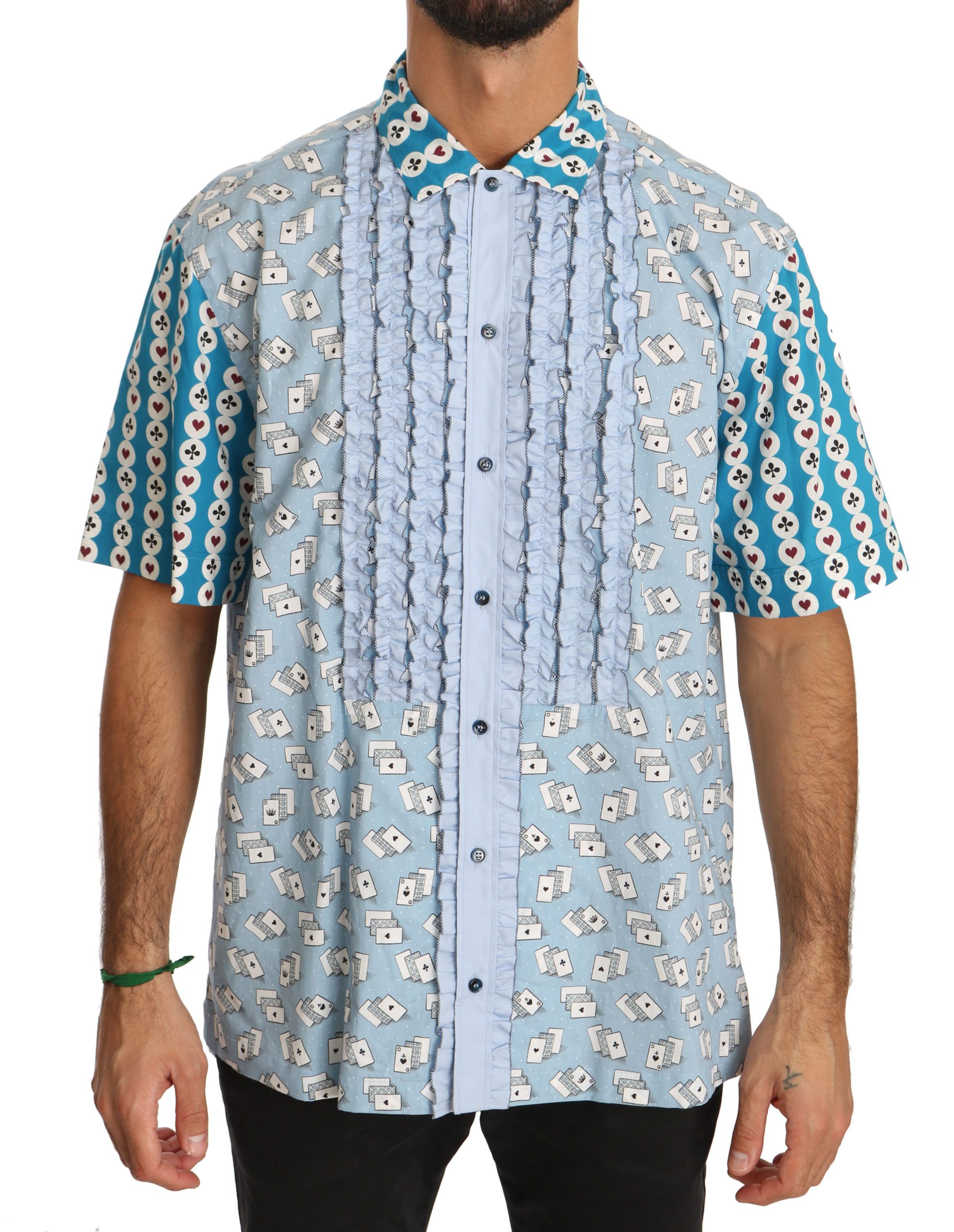 Dolce & Gabbana Men's Deck Of Card Formal Cotton Dress Shirt Blue TSH3903 - IT40 | M