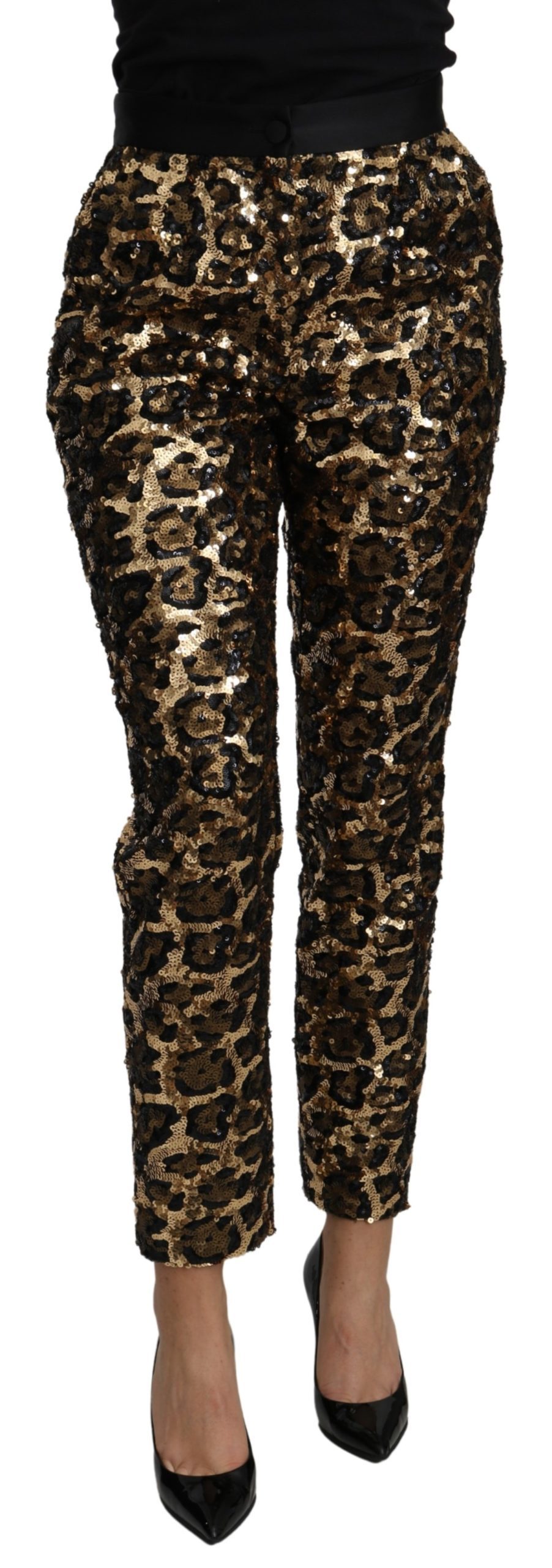 Dolce & Gabbana Women's Leopard High Waist Trouser Gold PAN71089 - IT40|S