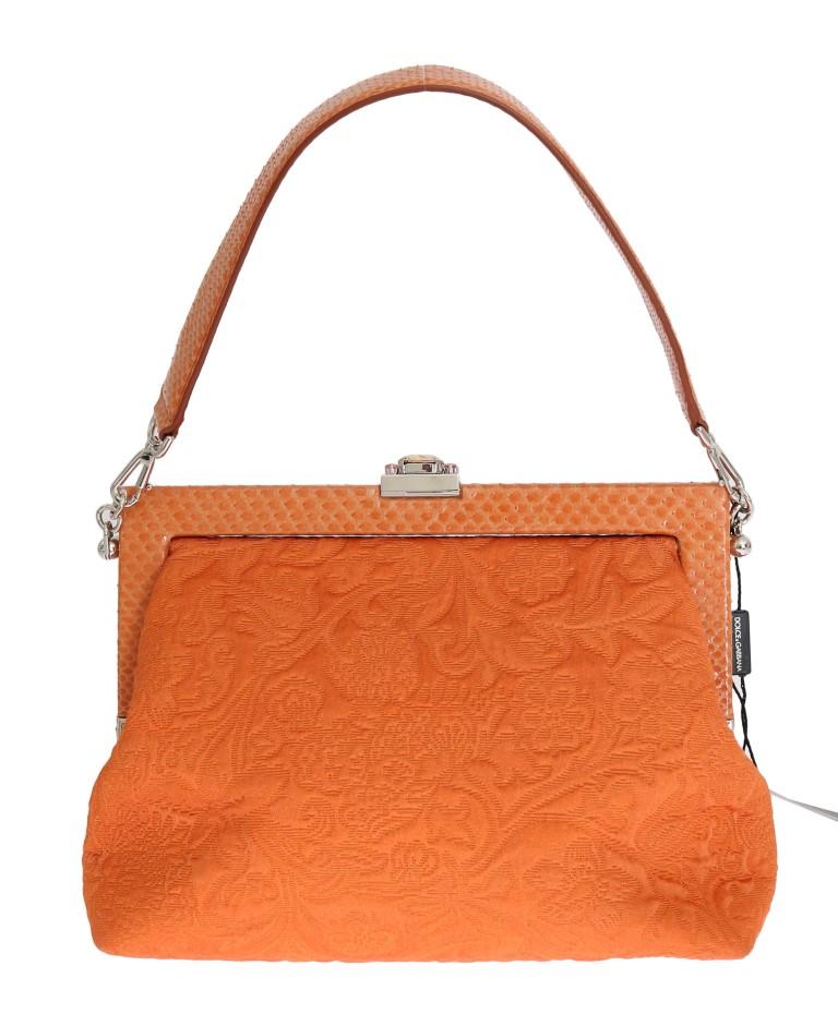 Dolce & Gabbana Women's VANDA Snakeskin Brocade Handbag Orange VAS1039