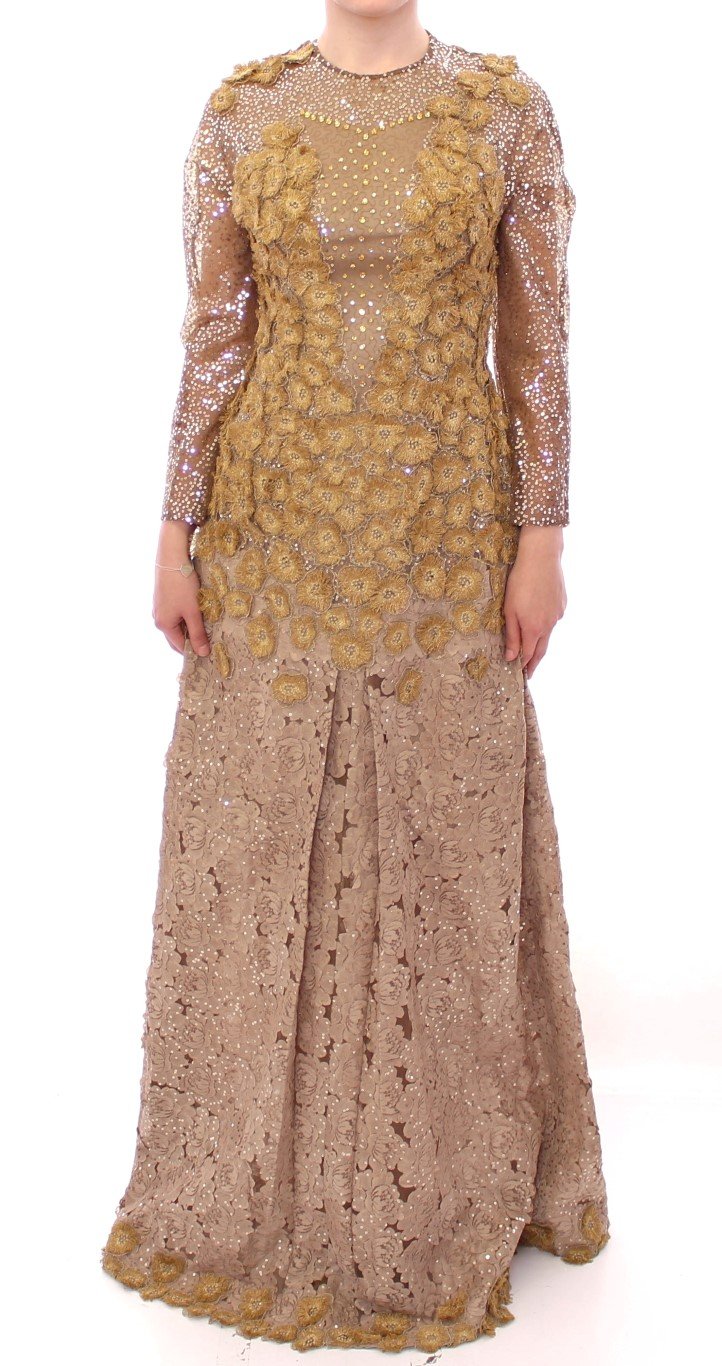 Lanre Da Silva Ajayi Women's Long Lace Maxi Crystal Dress Gold GSS10136 - M