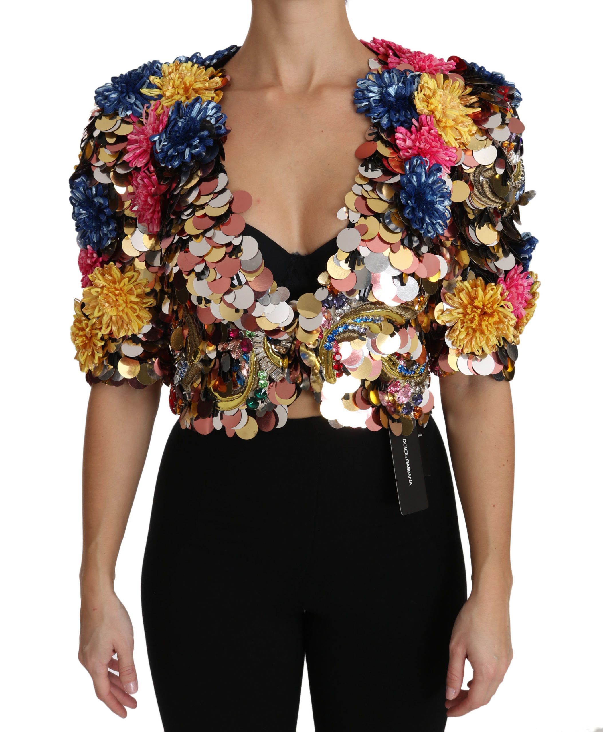 Dolce & Gabbana Women's Crystal Sequined Floral Coat Multicolor JKT2409 - IT36 | XS