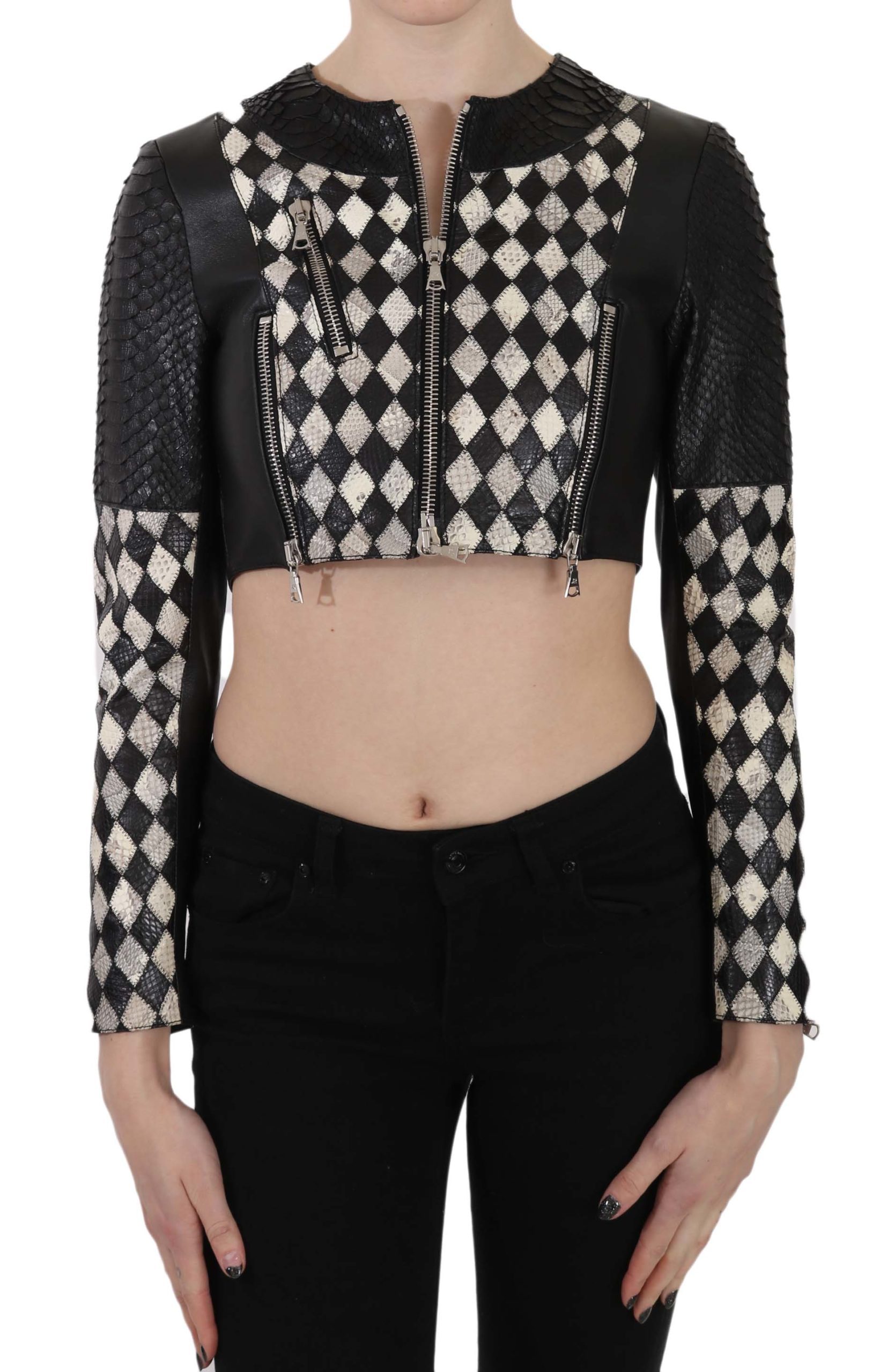 John Richmond Women's Leather Short Cropped Biker Jacket Multicolor TSH3270 - IT38|XS