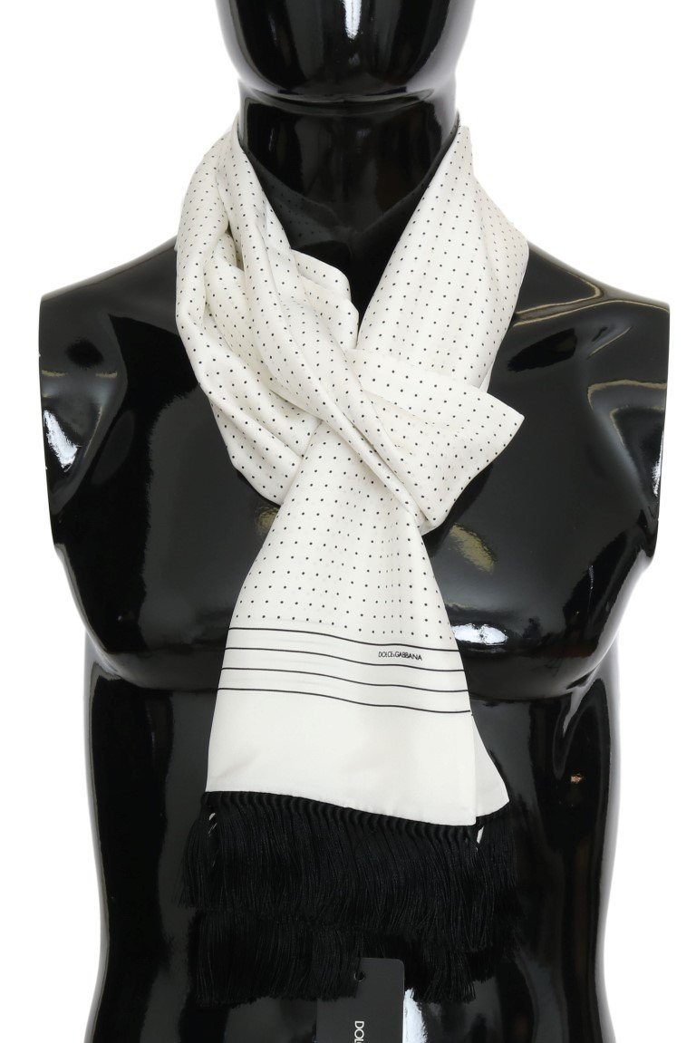 Dolce & Gabbana Men's Polka Dotted Silk Fringes Scarf Black MS1958
