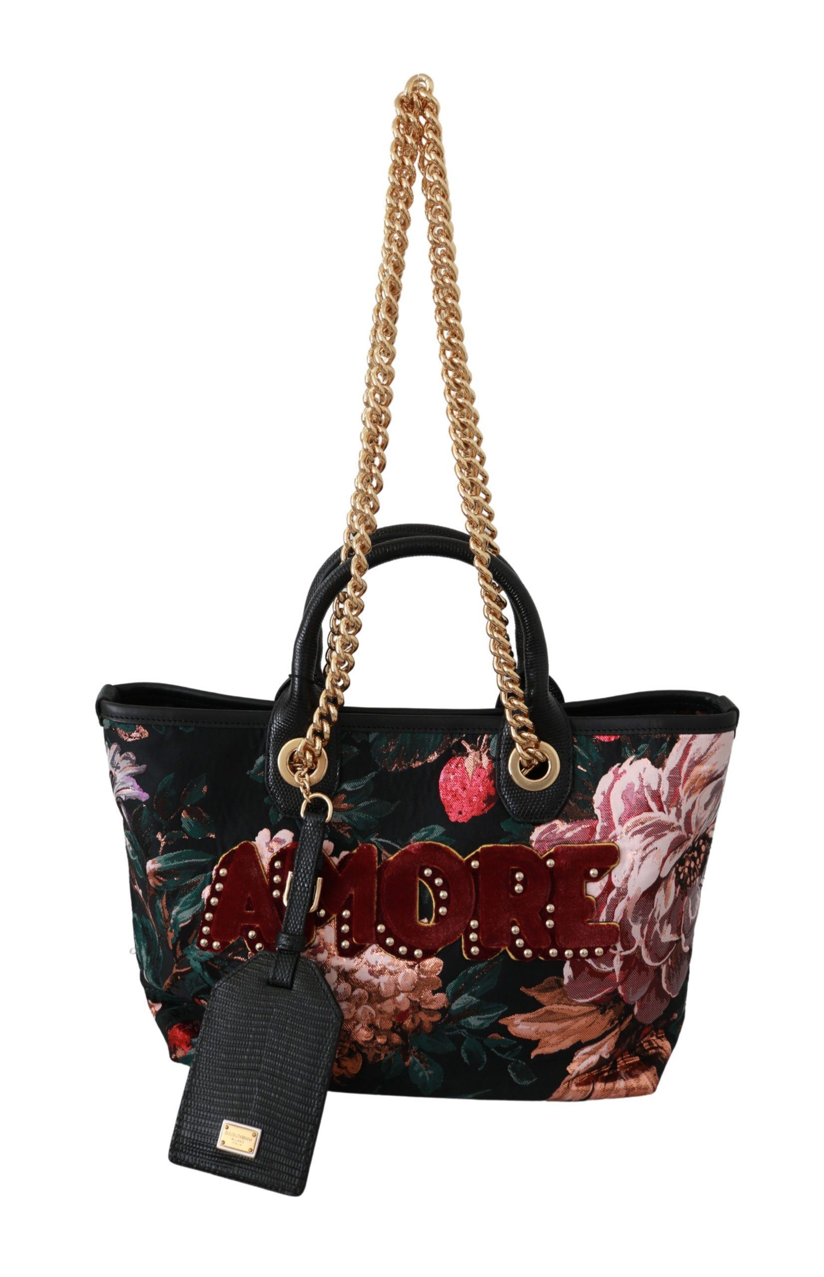 Dolce & Gabbana Women's Floral Amore VAS9225 Patch Tote CAPRI Bag Black