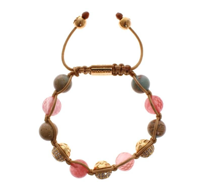 Cherry Quartz Opal CZ 18K Gold 925 Silver Bracelet - S