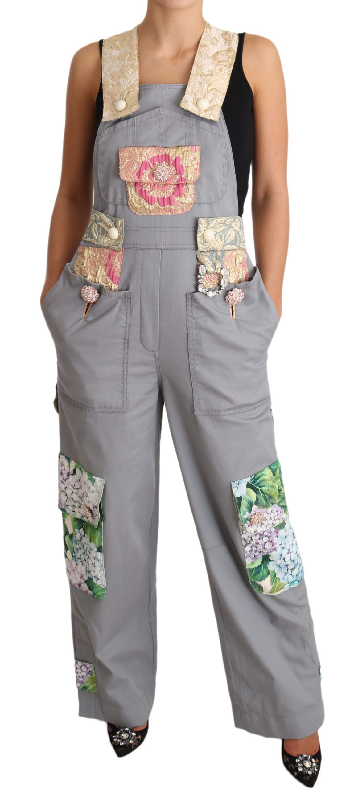 Dolce & Gabbana Women's Overall Denim Crystal Hortensia Jeans Pink TSH3407 - IT40|S