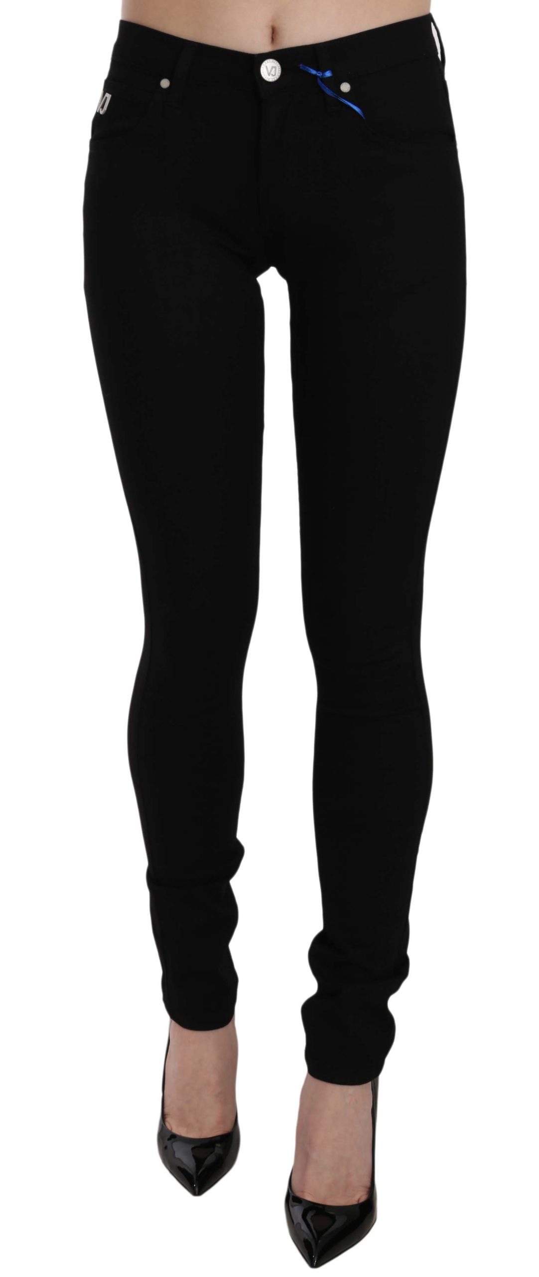 Versace Jeans Women's VJ Logo Denim Flat Skinny Fit Trouser Black PAN61007 - W33
