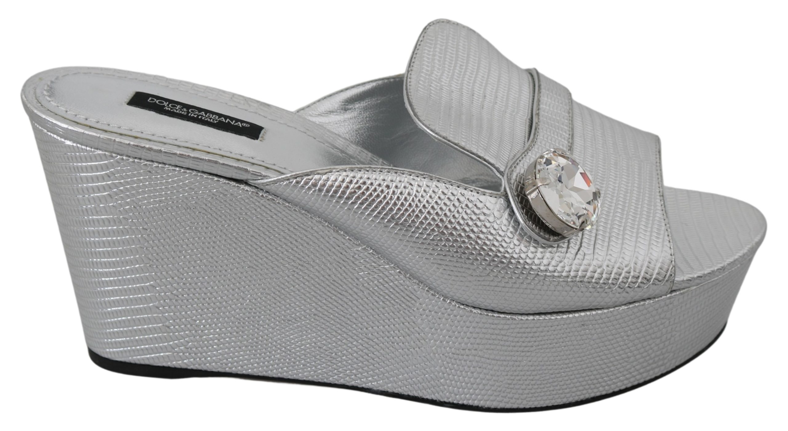 Dolce & Gabbana Women's Crystals Platform Slides Sandal Silver LA7317 - EU39/US8.5