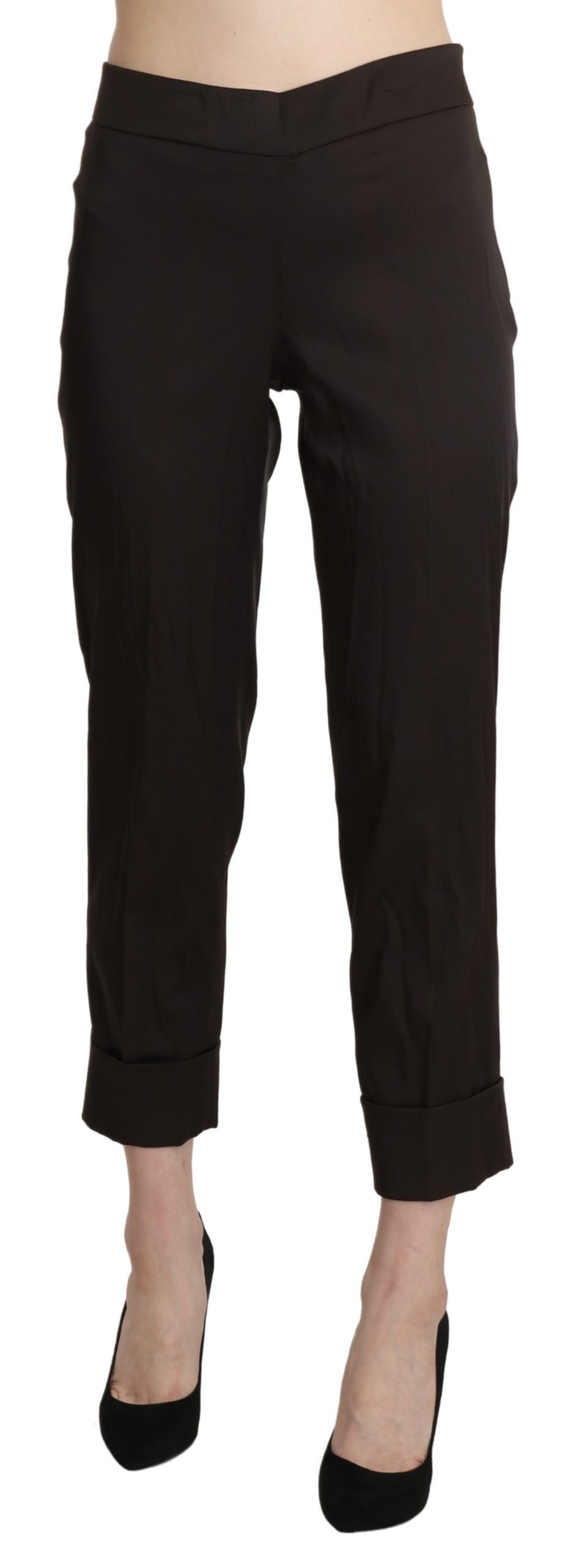 BENCIVENGA Women's High Waist Straight Cropped Trousers Brown PAN71333-42 - IT42|M