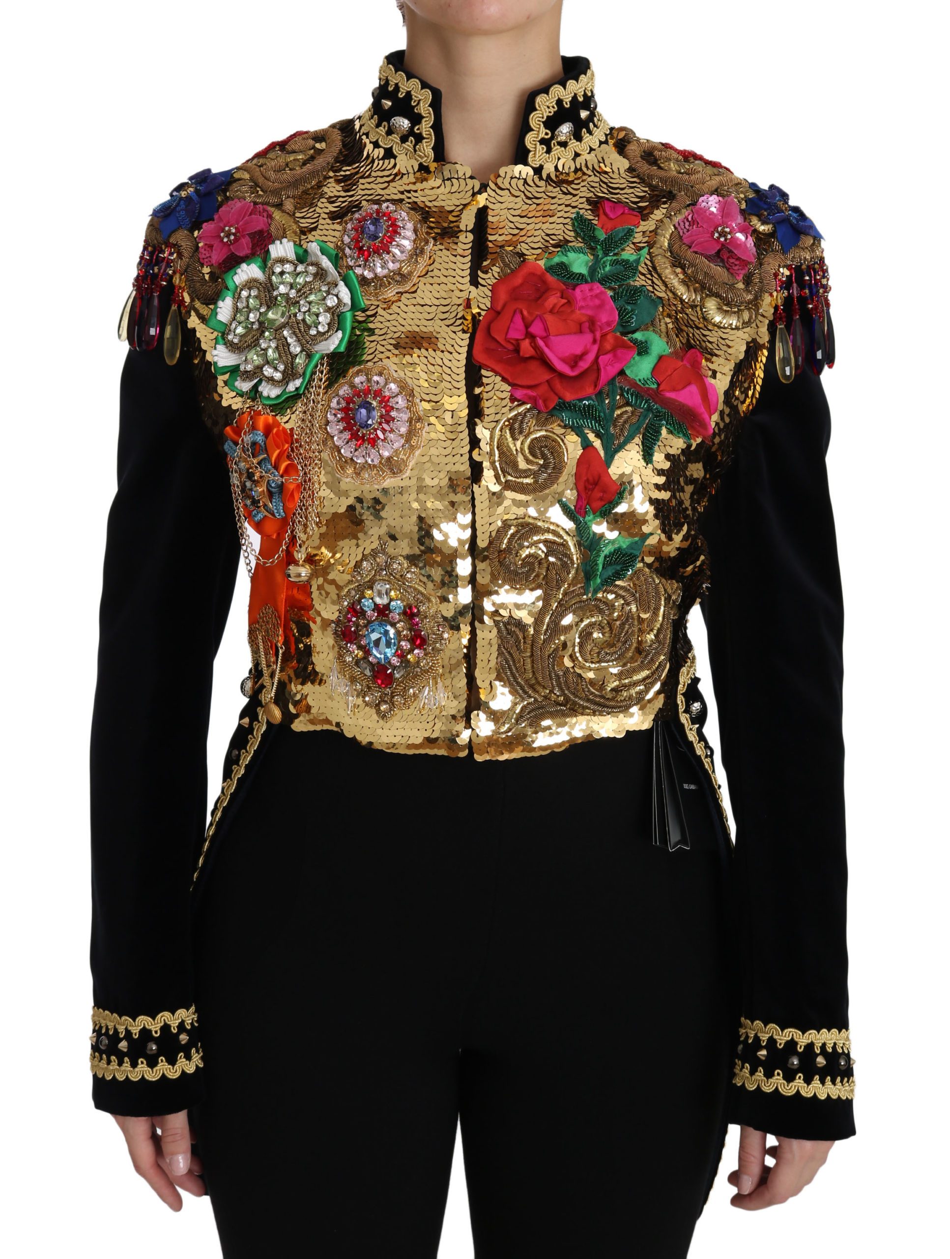 Dolce & Gabbana Women's Crystal Sequined Jacket Black JKT2413 - IT46|XL