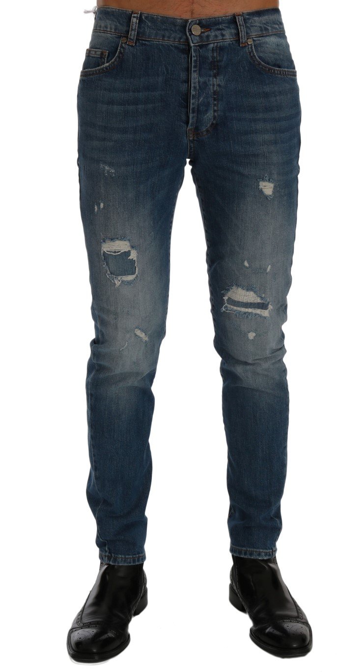 Frankie Morello Women's Torn Dunfermile Slim Fit Jeans Blue SIG60491 - W30