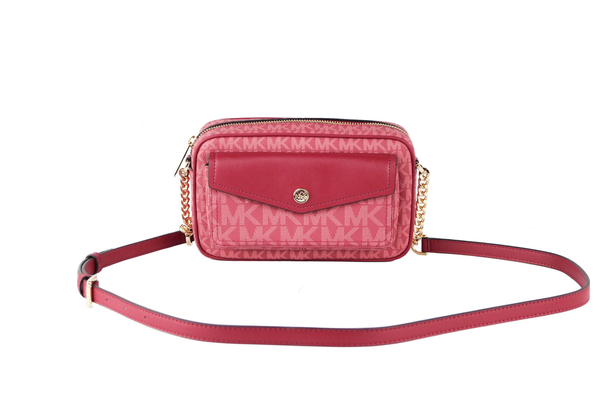 Jet Set Travel Medium Signature PVC Pocket Camera Bag Crossbody Handbag (Berry Multi Signature)