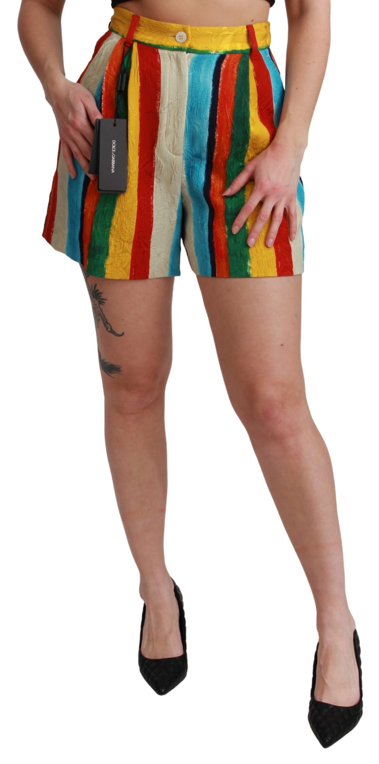 Dolce & Gabbana Women's Riga Pittorica Mini Shorts Multicolor SKI1450 - IT38|XS