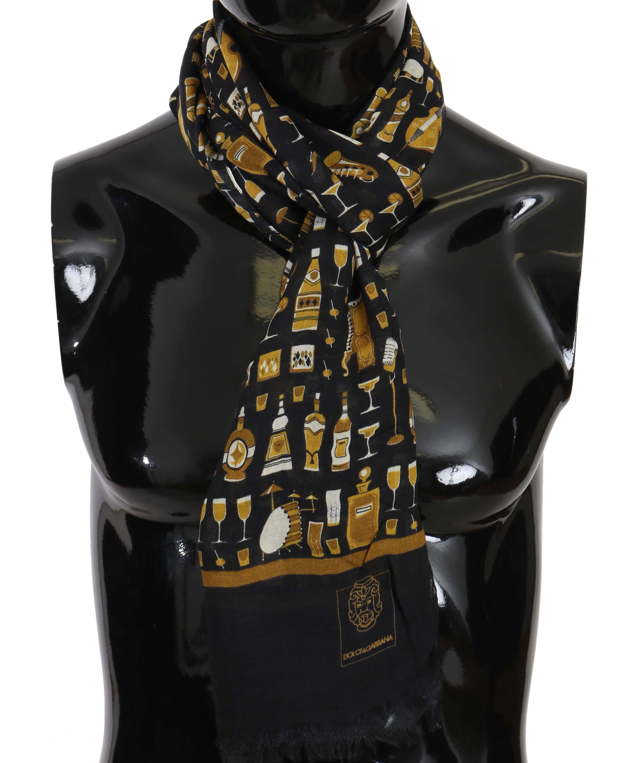 Dolce & Gabbana Men's Modal Cashmere Cocktail Print Scarf Blue MS5178
