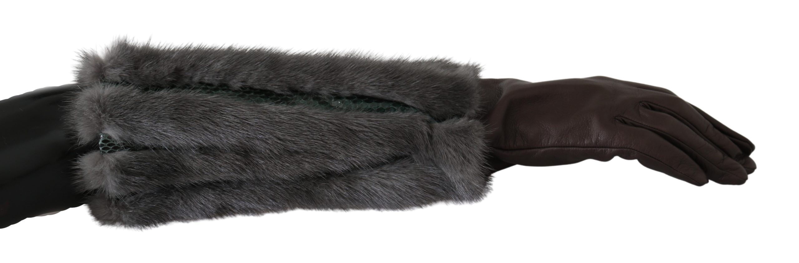 Dolce & Gabbana Women's Mid Arm Length Leather Fur Gloves Brown LB1011 - 7.5|S