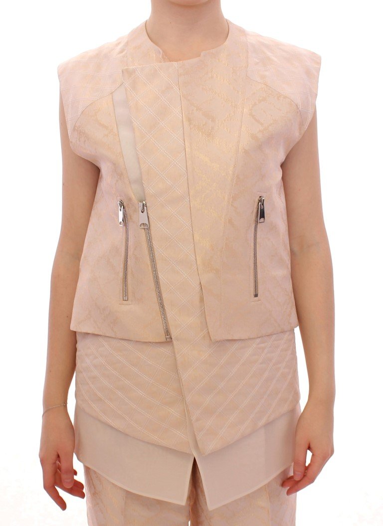 Zeyneptosum Women's Brocade Seeveless Jacket Beige MOM10089 - IT42|M