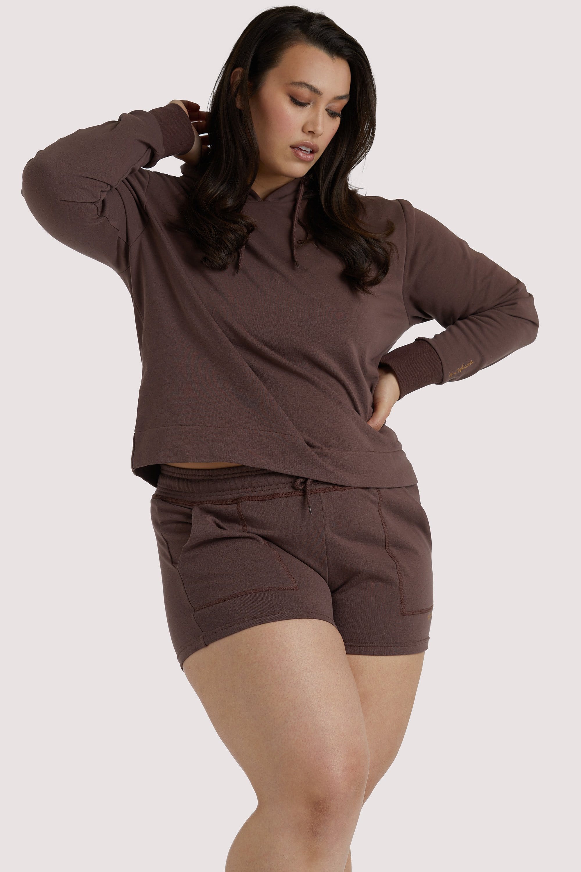 Wolf & Whistle Brown Curve Hooded Top UK 18 / US 14