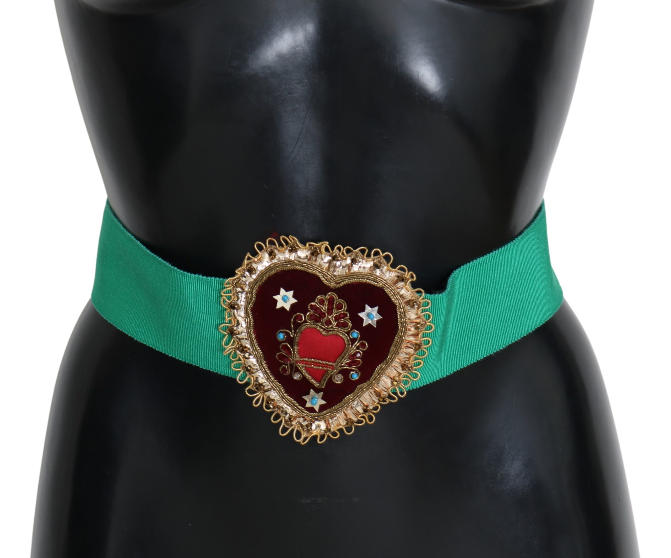 Green Cotton Gold Crystal Sacred Heart Belt - 70 cm / 28 Inches