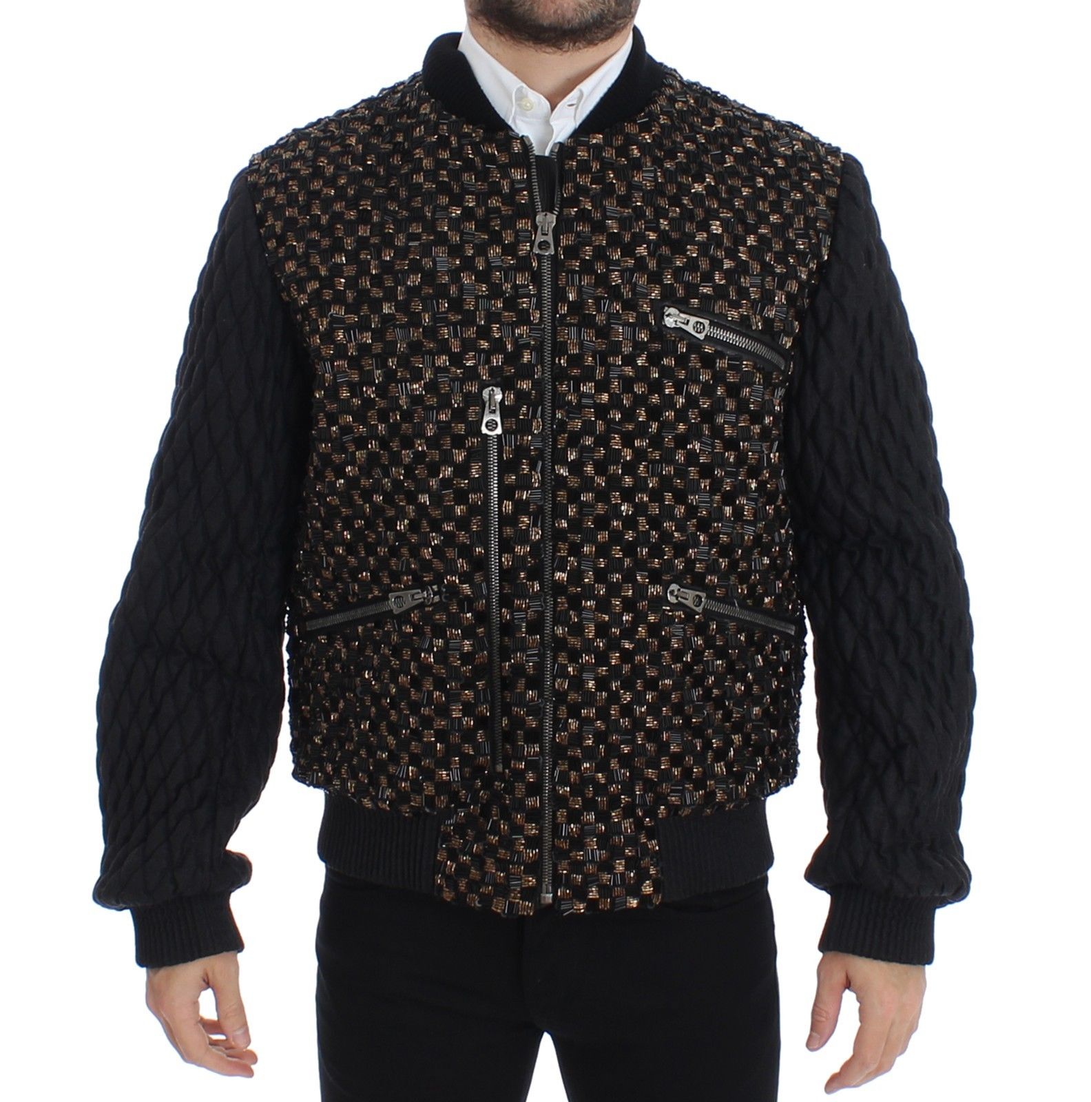 Dolce & Gabbana Men's Sequined Goatskin Jacket Black SIG12189 - IT48 | M