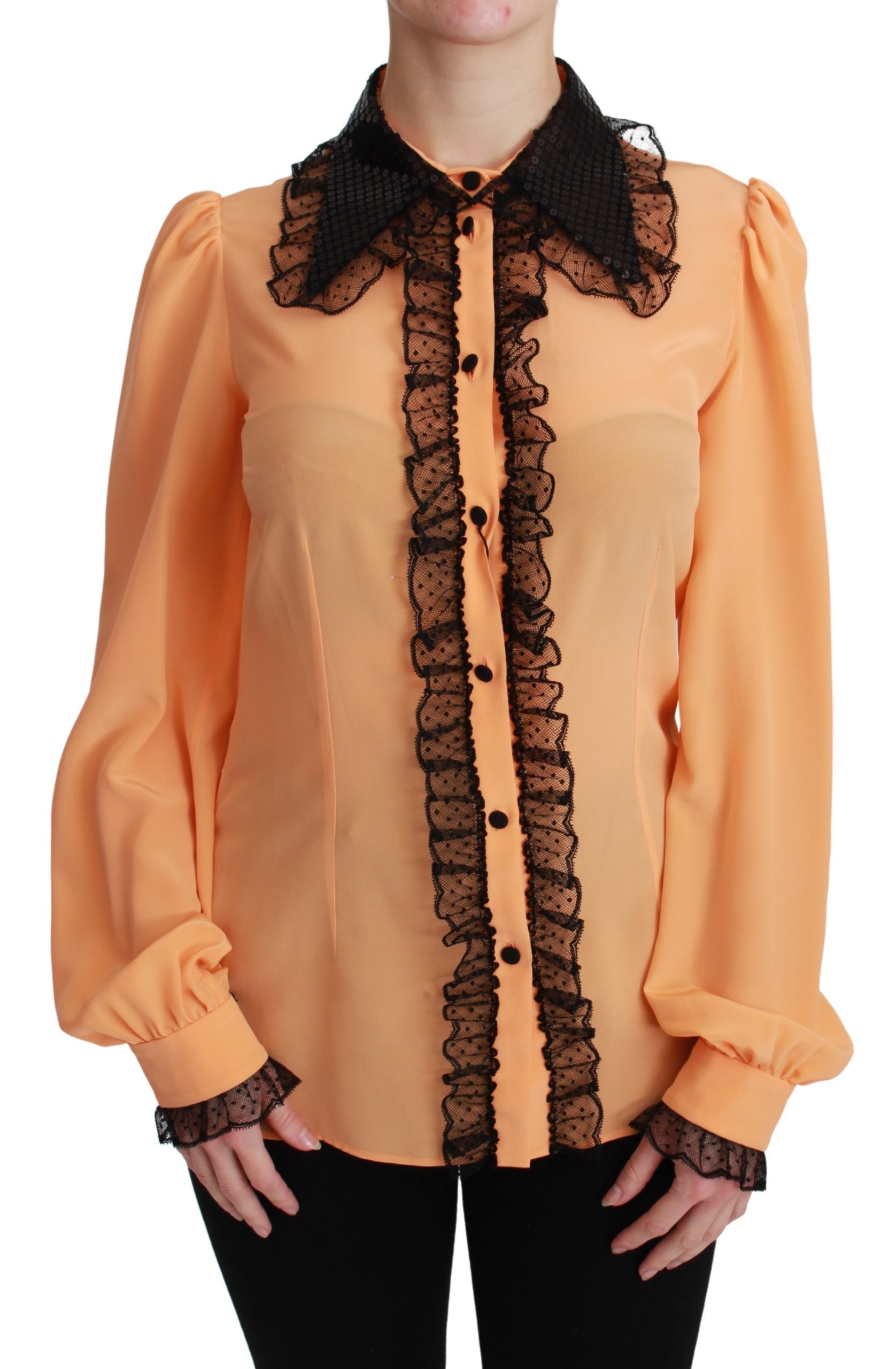 Dolce & Gabbana Women's Silk Sequin Lace Shirt Yellow TSH4662 - IT38 | S