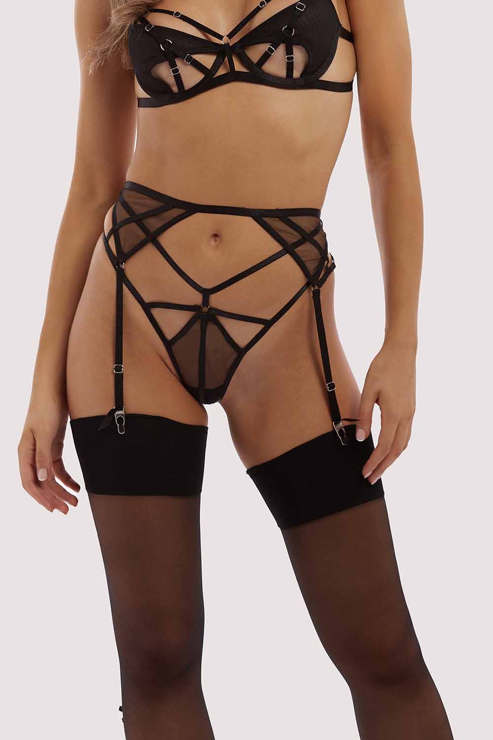 Wolf & Whistle Everleigh black Mesh suspender UK 12 / US 8
