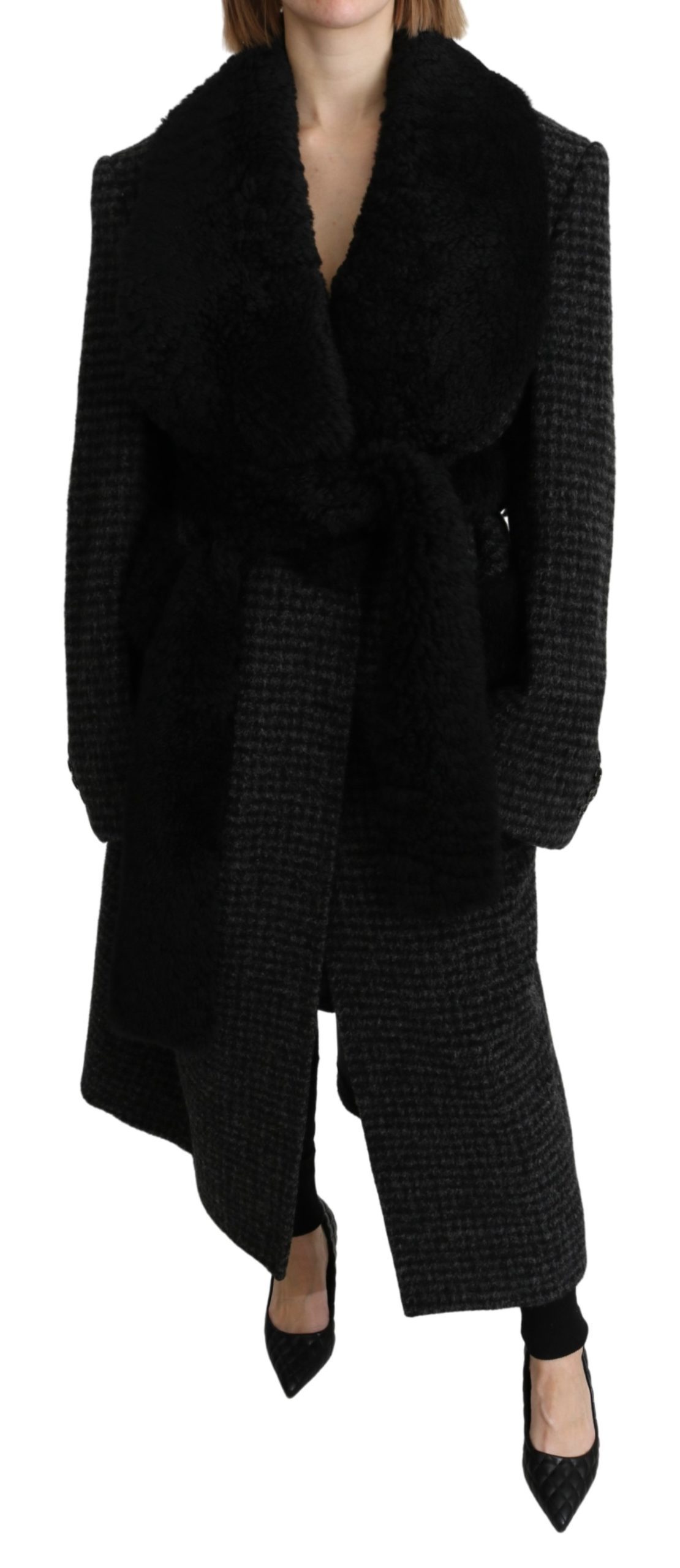 Dolce & Gabbana Women's Fur Blazer Trenchcoat Alpaca Jacket Black JKT2639 - IT40 | M