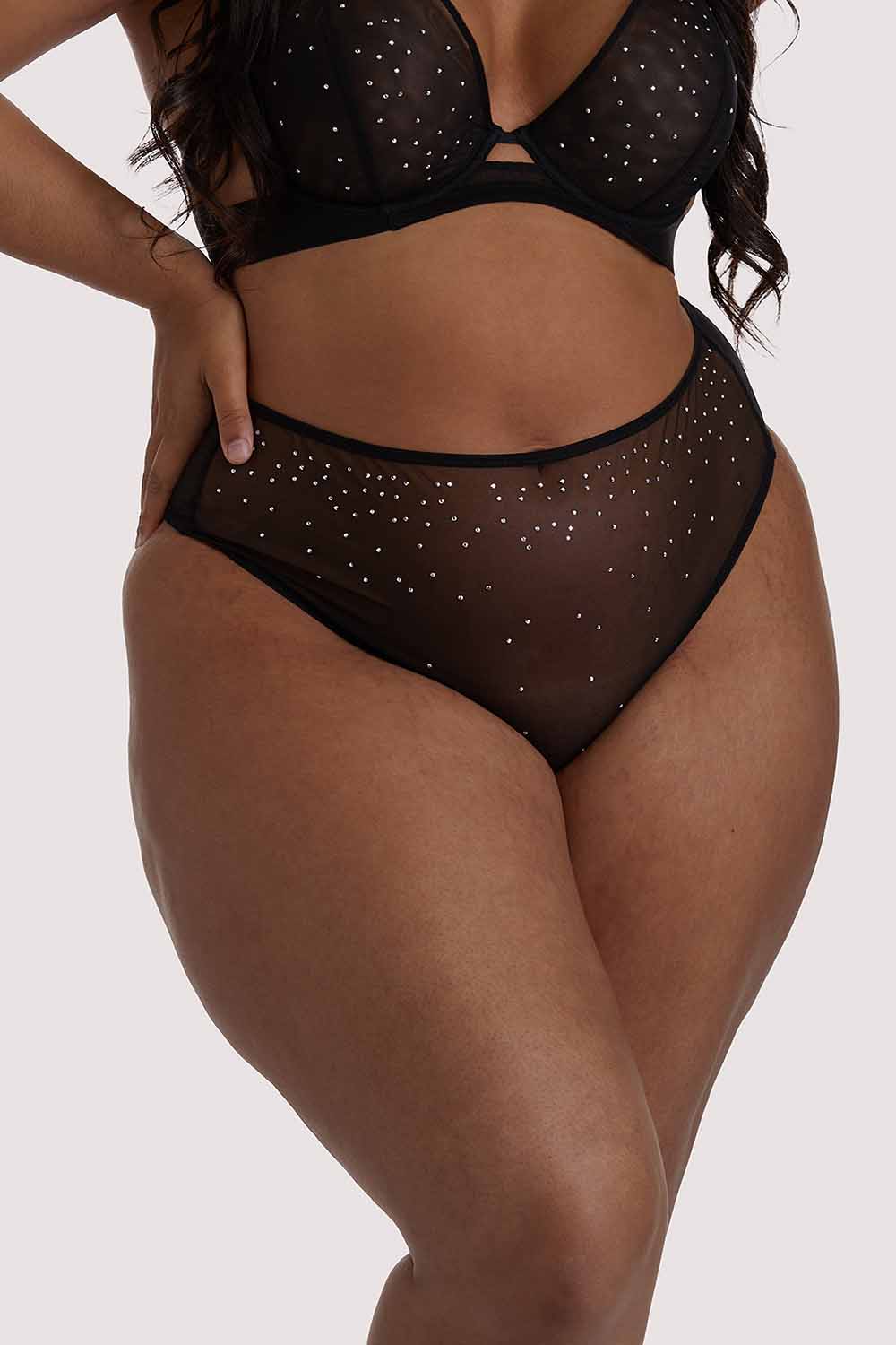 Gabi Fresh Lydia Black Diamante Highwaist Thong UK 16 / US 12