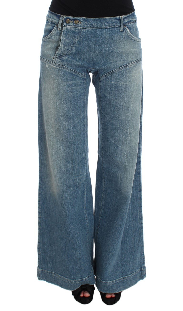 Cavalli Women's Wash Cotton Blend Wide Legs Jeans Blue SIG32417 - W26