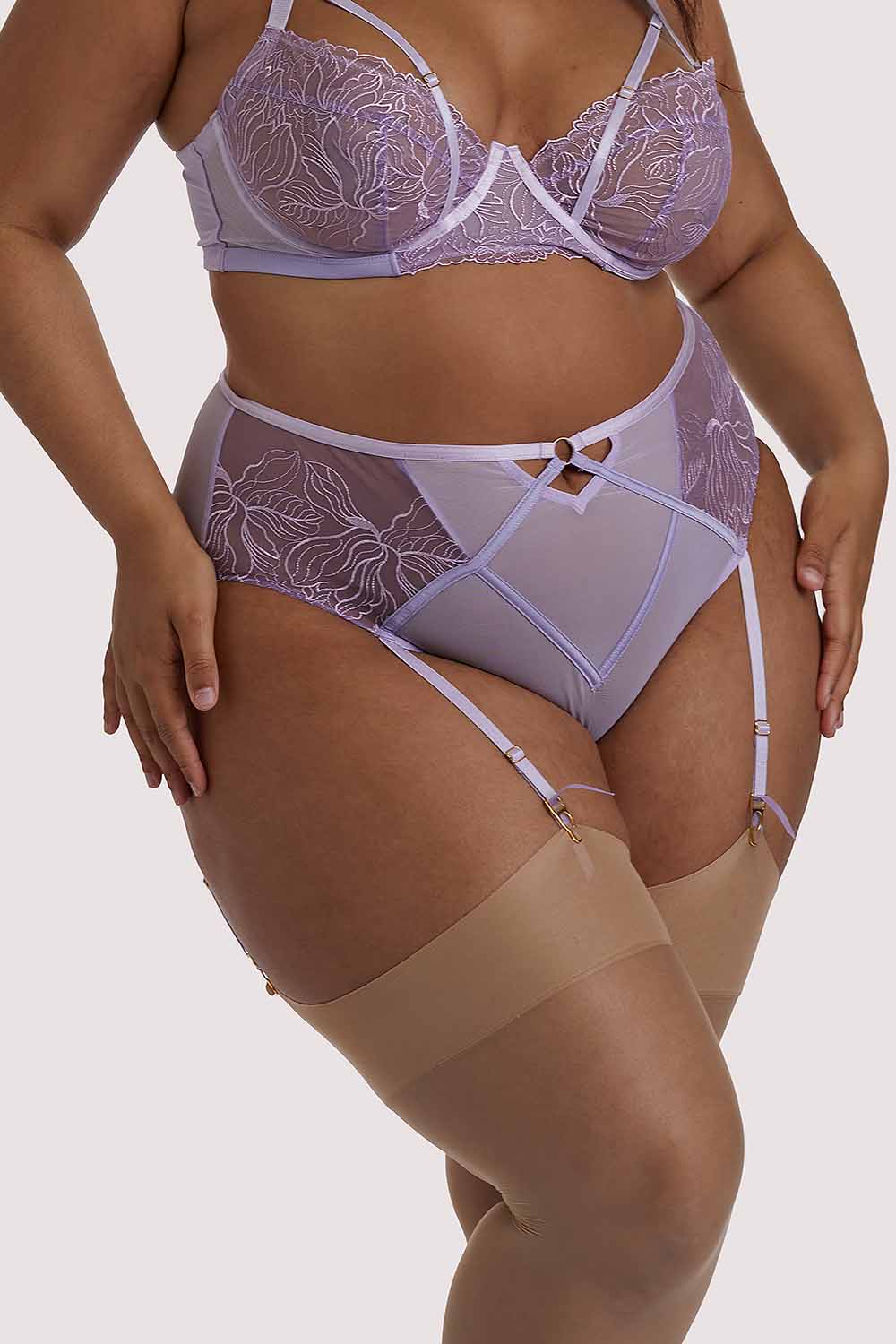 Gabi Fresh Mila Lilac Lace High Waisted Suspender Brief UK 16 / US 12