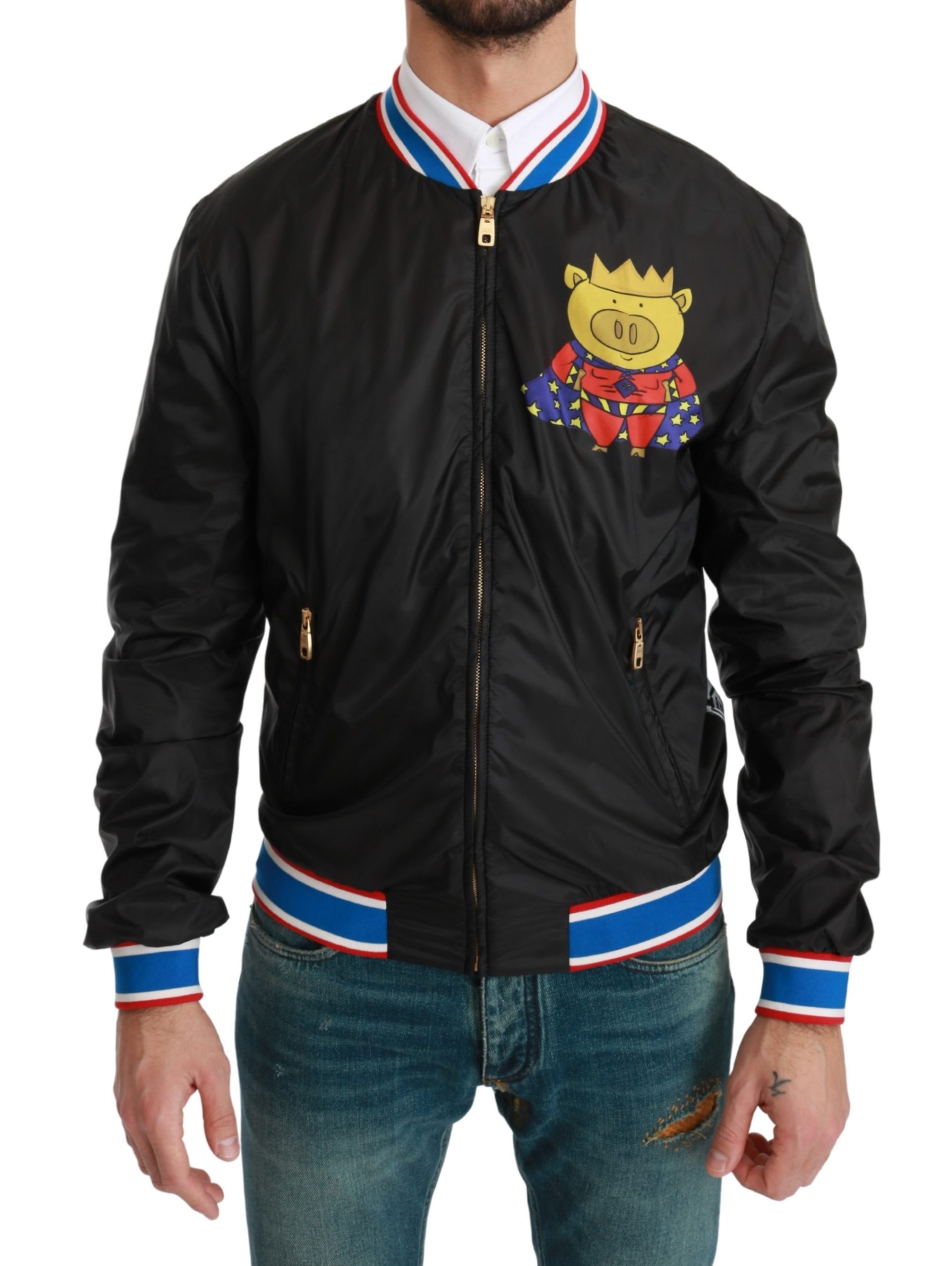 Dolce & Gabbana Men's YEAR OF THE PIG Bomber Jacket Black JKT2599 - IT44 | XS