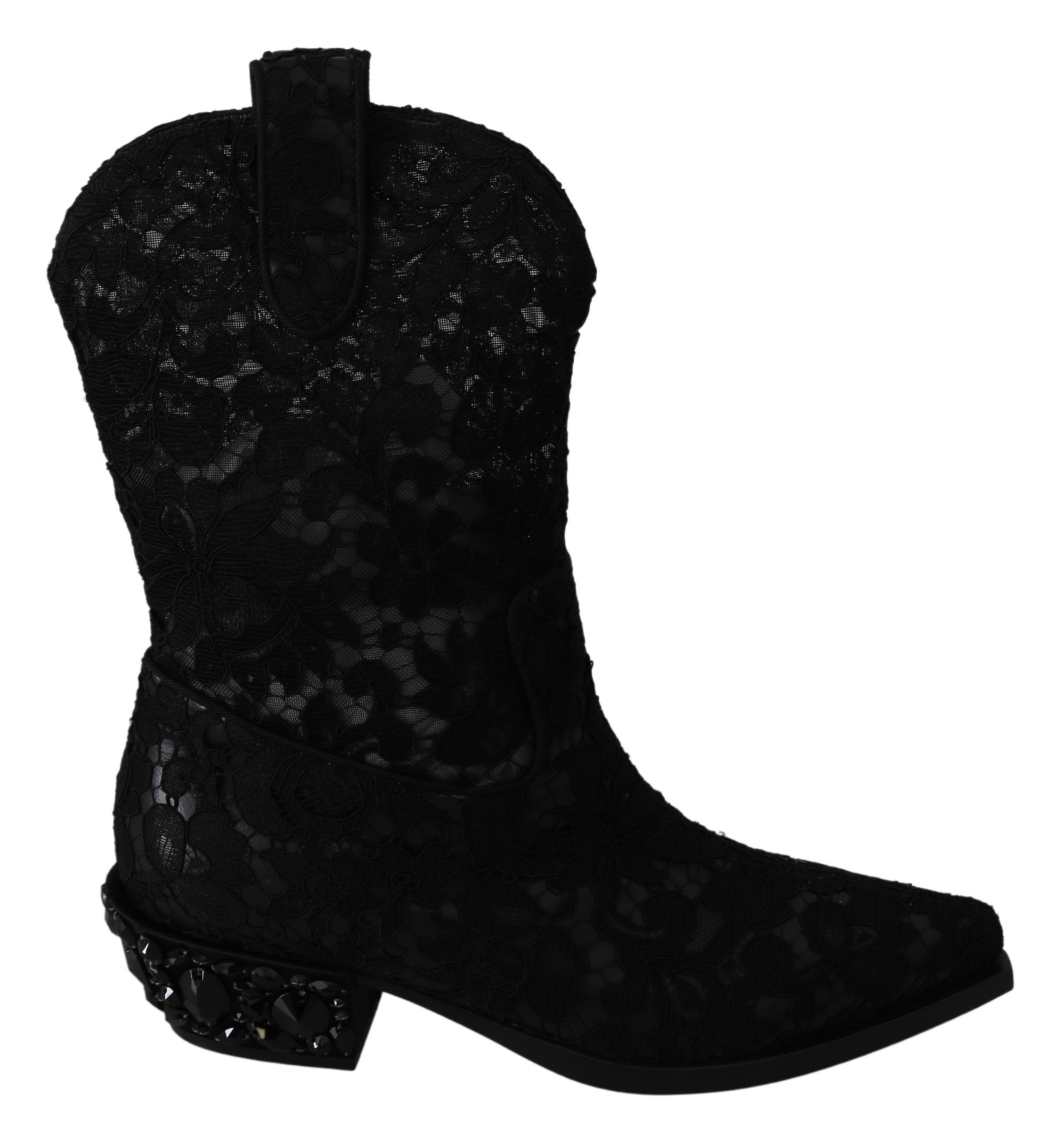 Black Lace Taormina Ankle Cowboy Crystal Shoes - EU38/US7.5
