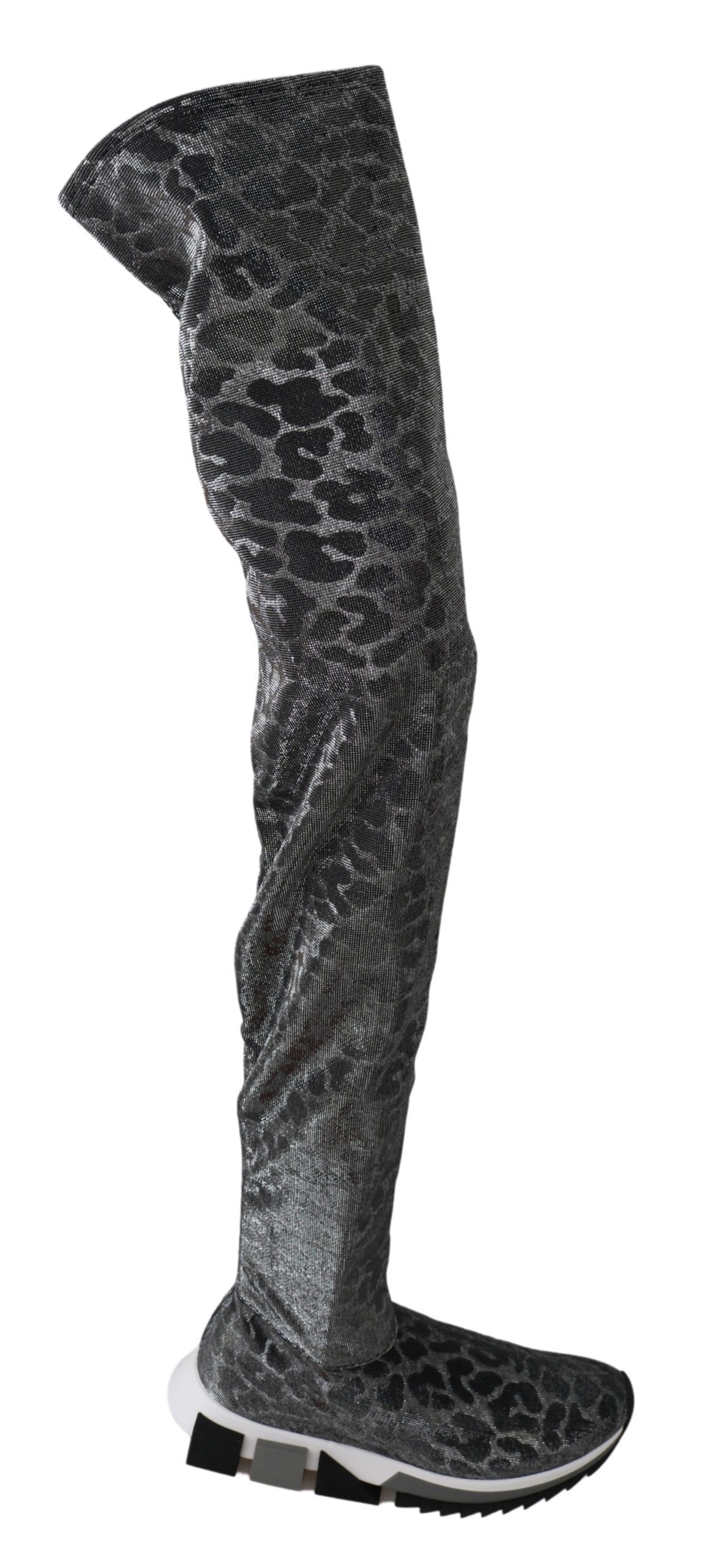 Dolce & Gabbana Women's Leopard High Top Booties Trainer Gray LA6442 - EU35/US4.5